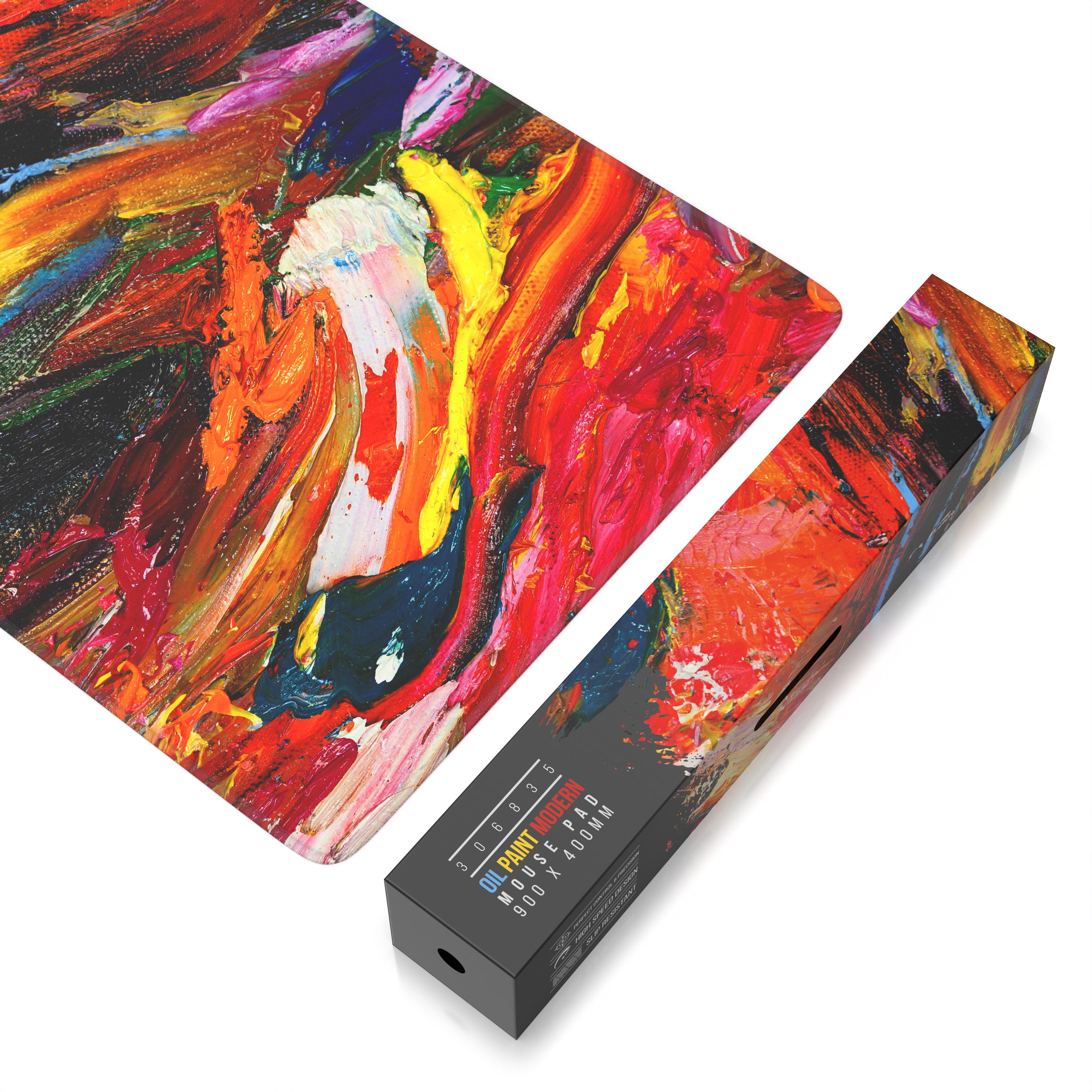 Titanwolf Gaming Mauspad XXL Speed Mousepad 900 x 400 x 3 mm, Schreibtischauflage, abwaschbar, rutschfeste Rückseite, Geschwindigkeit & Präzision, Oilpaint-Modern