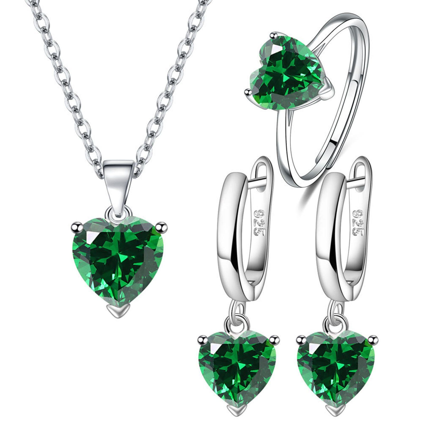 Blusmart Ohrring-Set Herzförmiges Zirkon-Halsketten-Ohrring-Set, Personalisiertes green diamond suit