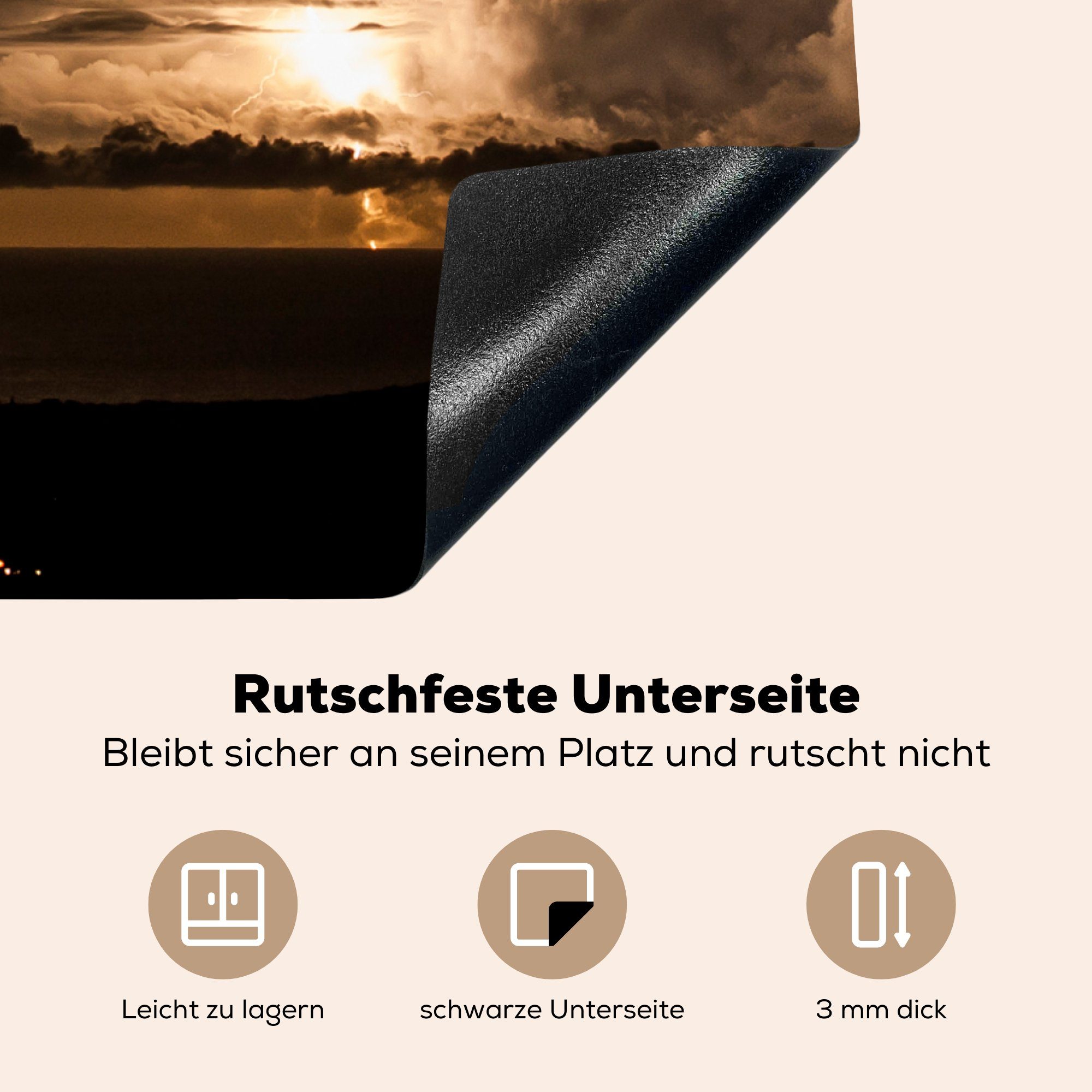 Bay, (1 küche Byron über Herdblende-/Abdeckplatte für tlg), Vinyl, 78x78 Arbeitsplatte Ceranfeldabdeckung, MuchoWow cm, Stürmische Nacht