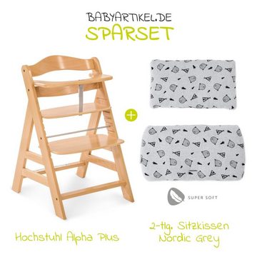 Hauck Hochstuhl Hauck Alpha Plus Natur - Nordic Grey (Set), Mitwachsender Holz Baby Kinderhochstuhl mit Sitzauflage - verstellbar