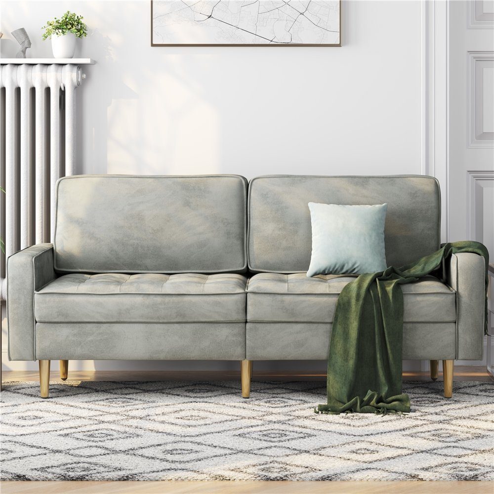 Yaheetech Sofa, 2-Sitzer Samt-Sofa Modernes Polstersofa Schlafcouch 173,5×76×84 cm grau