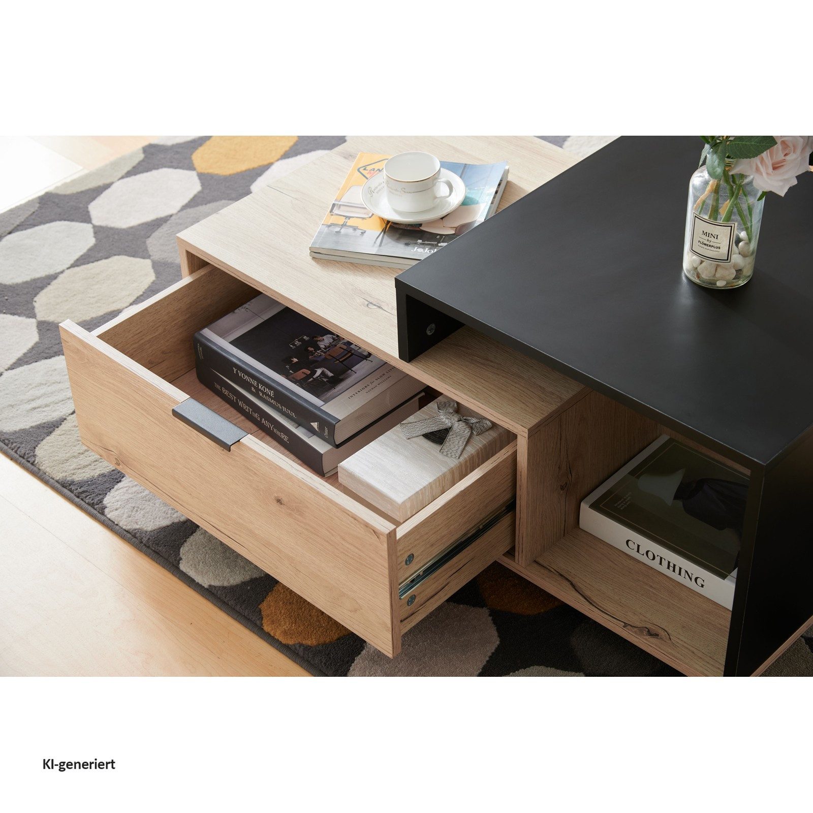 HTI-Living Couchtisch Cedrik auf Rollen mit Schublade Artisaneiche-Schwarz (Stück, 1-St., 1 Couchtisch auf Rollen) – Bild 5 von 5
