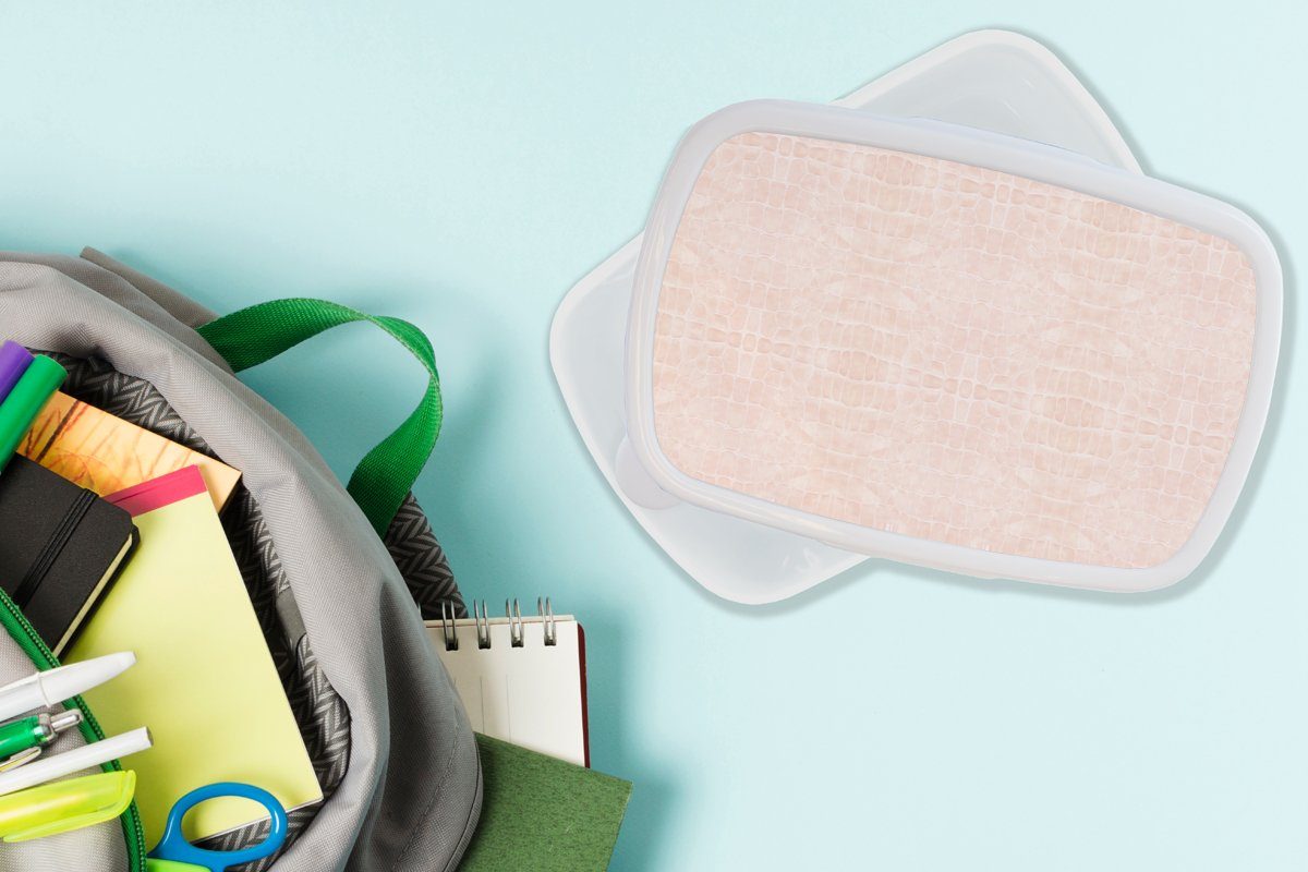 MuchoWow Lunchbox Leder - Textur und Jungs Brotbox Brotdose, und weiß für Mädchen - für Kinder Erwachsene, (2-tlg), Tierhaut, Kunststoff