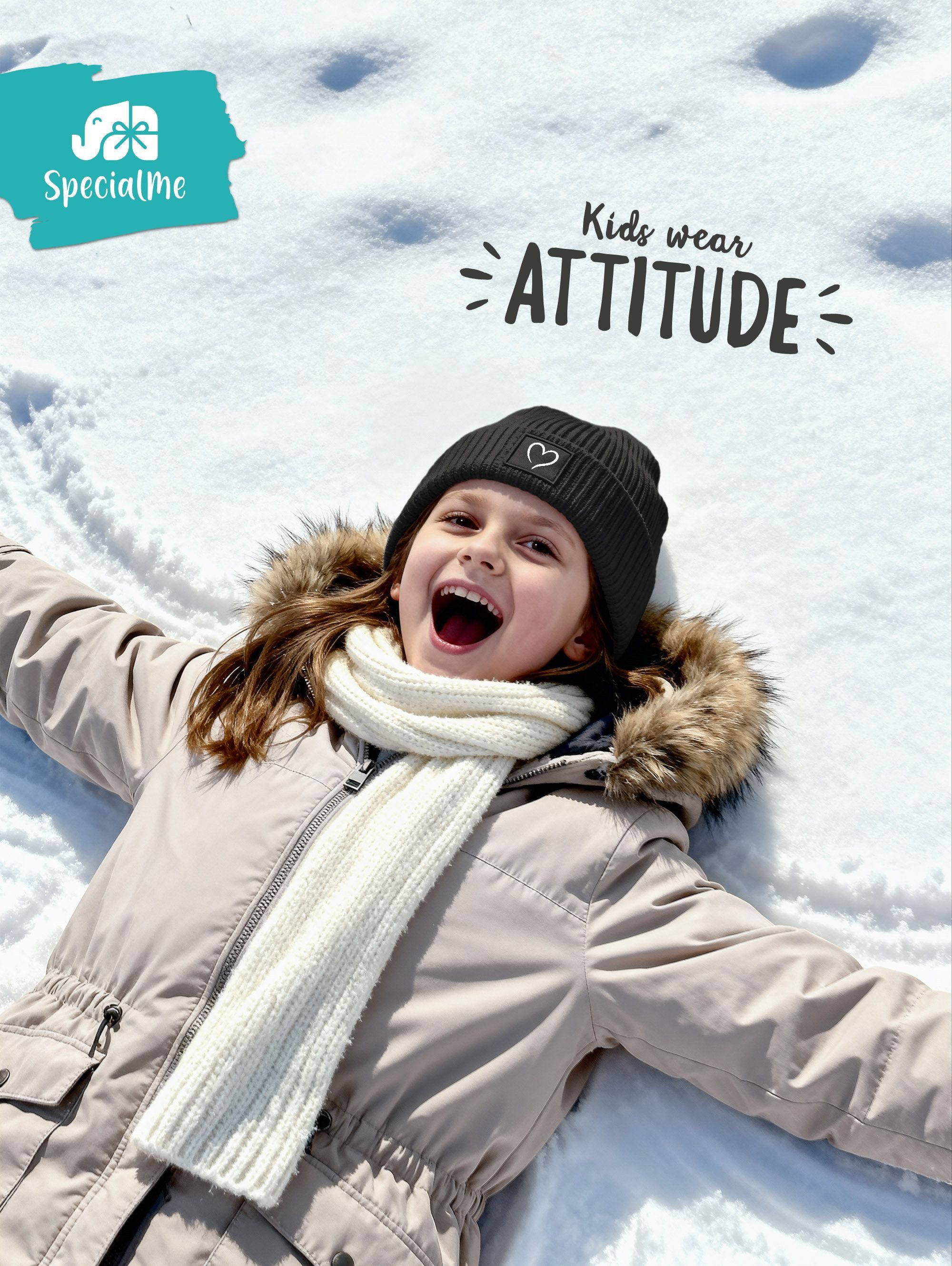 SpecialMe Beanie Kinder Beanie Mädchen Print Strickmütze Herz Aufdruck Geschenkidee – Bild 4 von 5