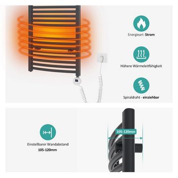 EMKE Elektrischer Badheizkörper Anthrazit 140x60cm 600W, mit Thermostat LCD Display Timing Funktion gebogene Form