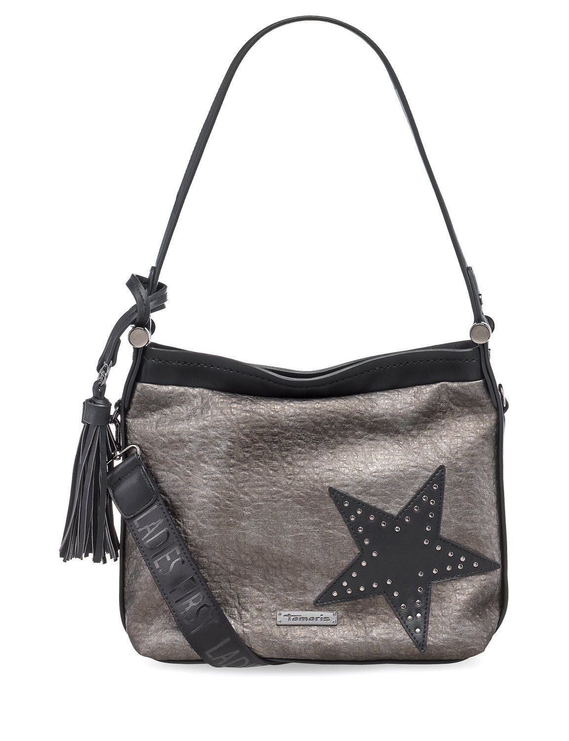 Tamaris Schultertasche Jem (Set), Damen Hobo Bag S, Schultertasche metallic, Stern-Applikation