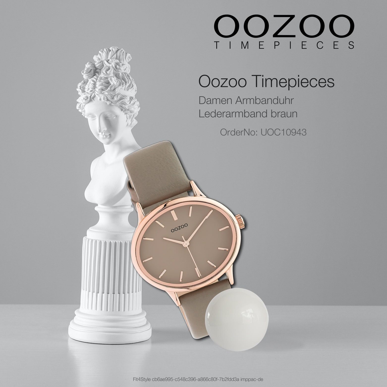 braun OOZOO taupe, Quarzuhr (ca. extra 38x31mm) Armbanduhr Fashion-Style Oozoo rund, Damen Lederarmband, groß Damenuhr