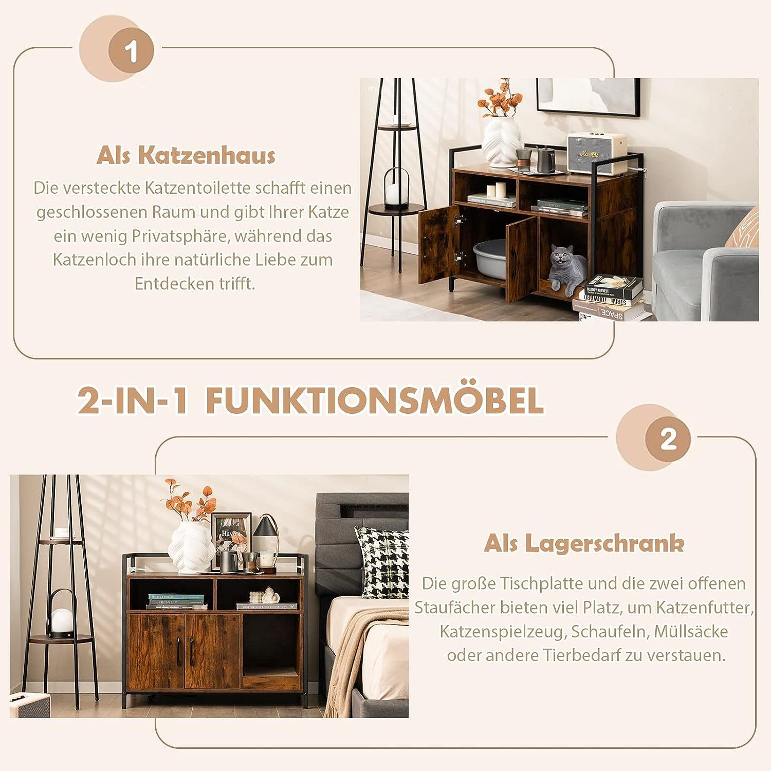 KOMFOTTEU Tierhaus 2 in 1 Katzenschrank günstig online kaufen