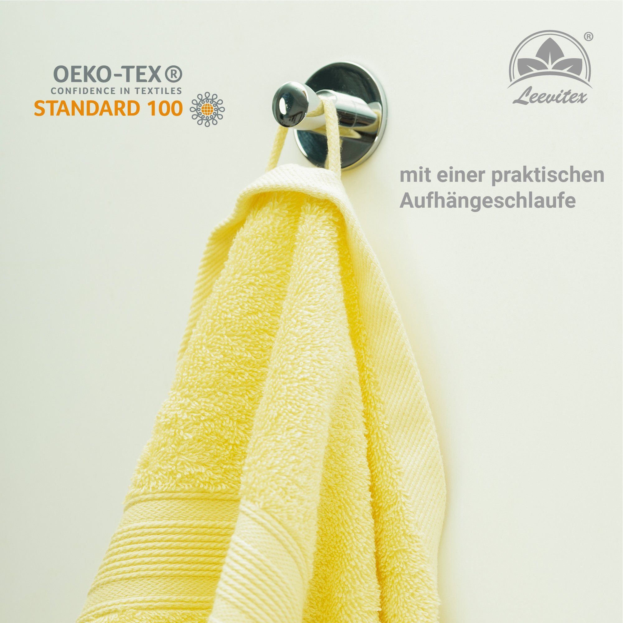 leevitex® Saunatuch, 80x200 cm, 100% Baumwolle, saugstark und fusselfrei, Frottee (1-St), OEKO-TEX® STANDARD 100 zertifiziert, gestreifte Bordüre