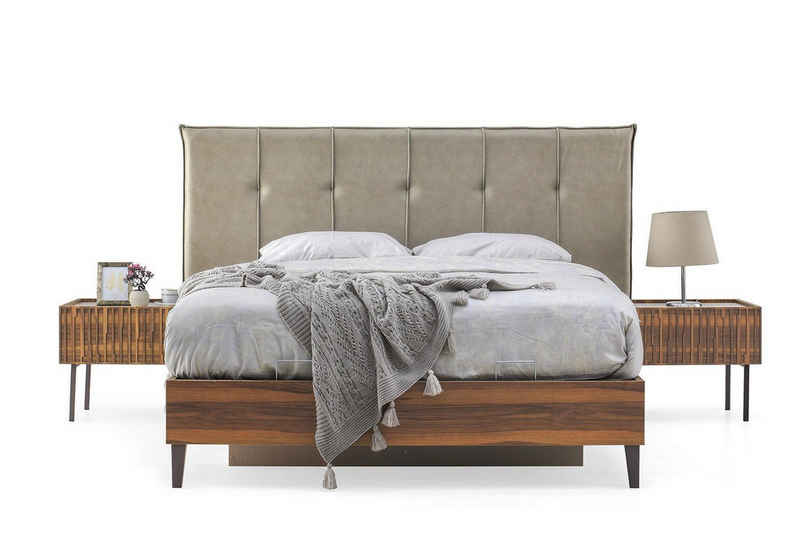 JVmoebel Schlafzimmer-Set Moderne Schlafzimmer Polstergarnitur Designer Doppelbett Holz Konsolen, (3-St., Bett + 2x Nachttische), Made in Europa