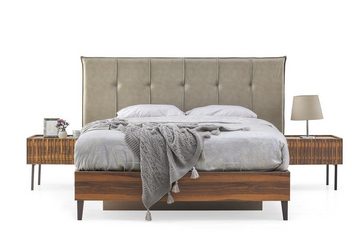 JVmoebel Schlafzimmer-Set Exklusive Schlafzimmer Doppelbett Holz Nachttische Kommode, (5-St., Bett + 2x Nachttische + Kommode + Spiegel), Made in Europa