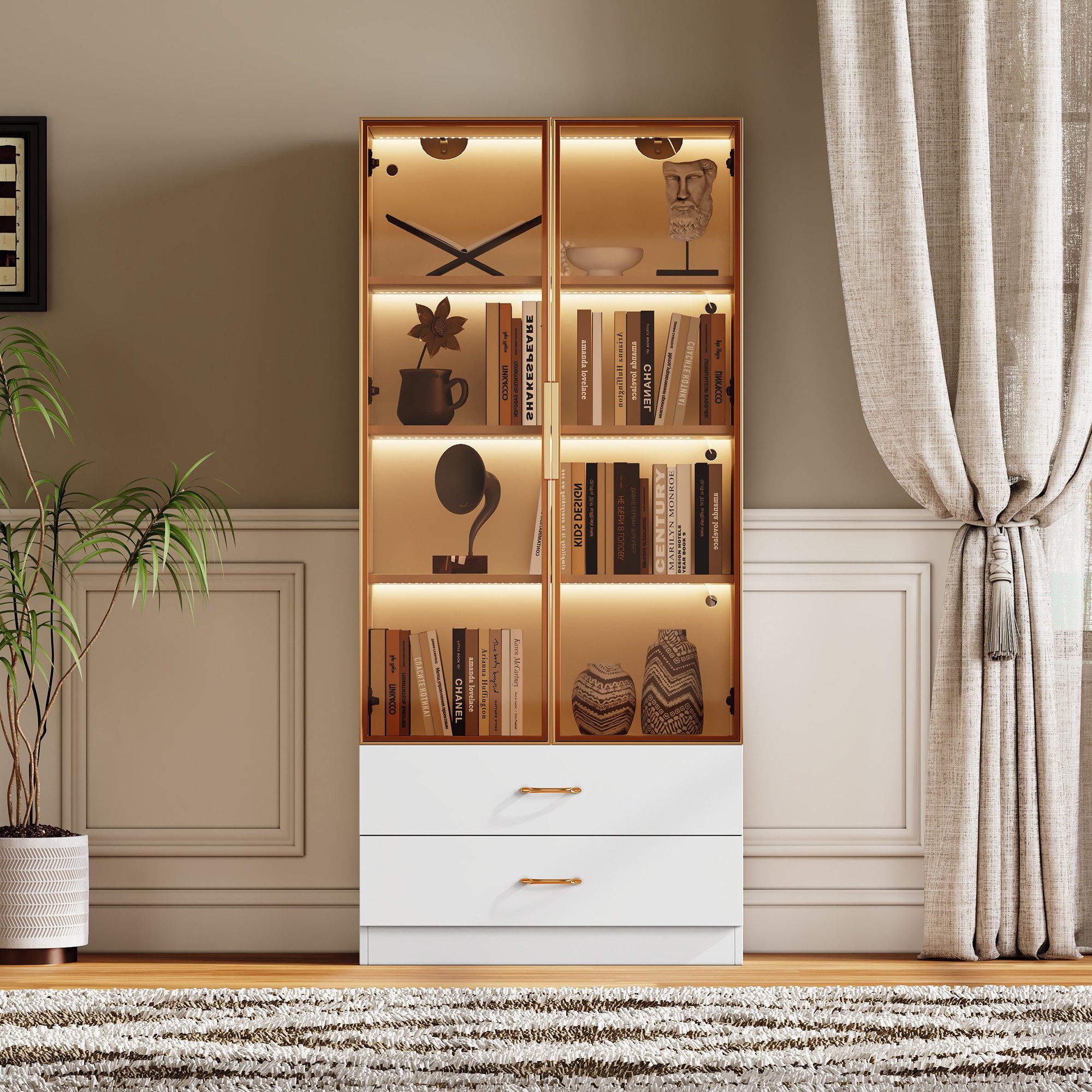 Glasvitrine Stauraumvitrine Badezimmerschrank Buffet LED Hoch 170 cm