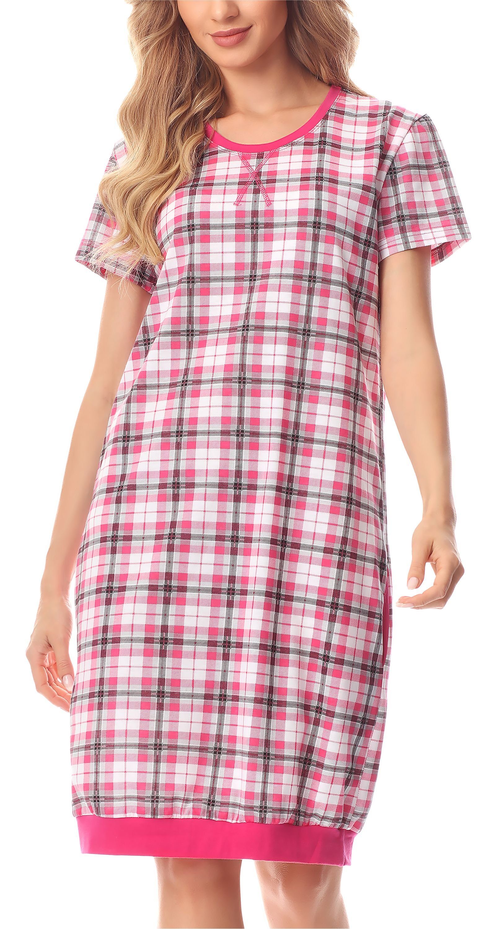 Merry Style Nachthemd Damen Nachthemd MS10-184 (1-tlg) Rosa/Kariert
