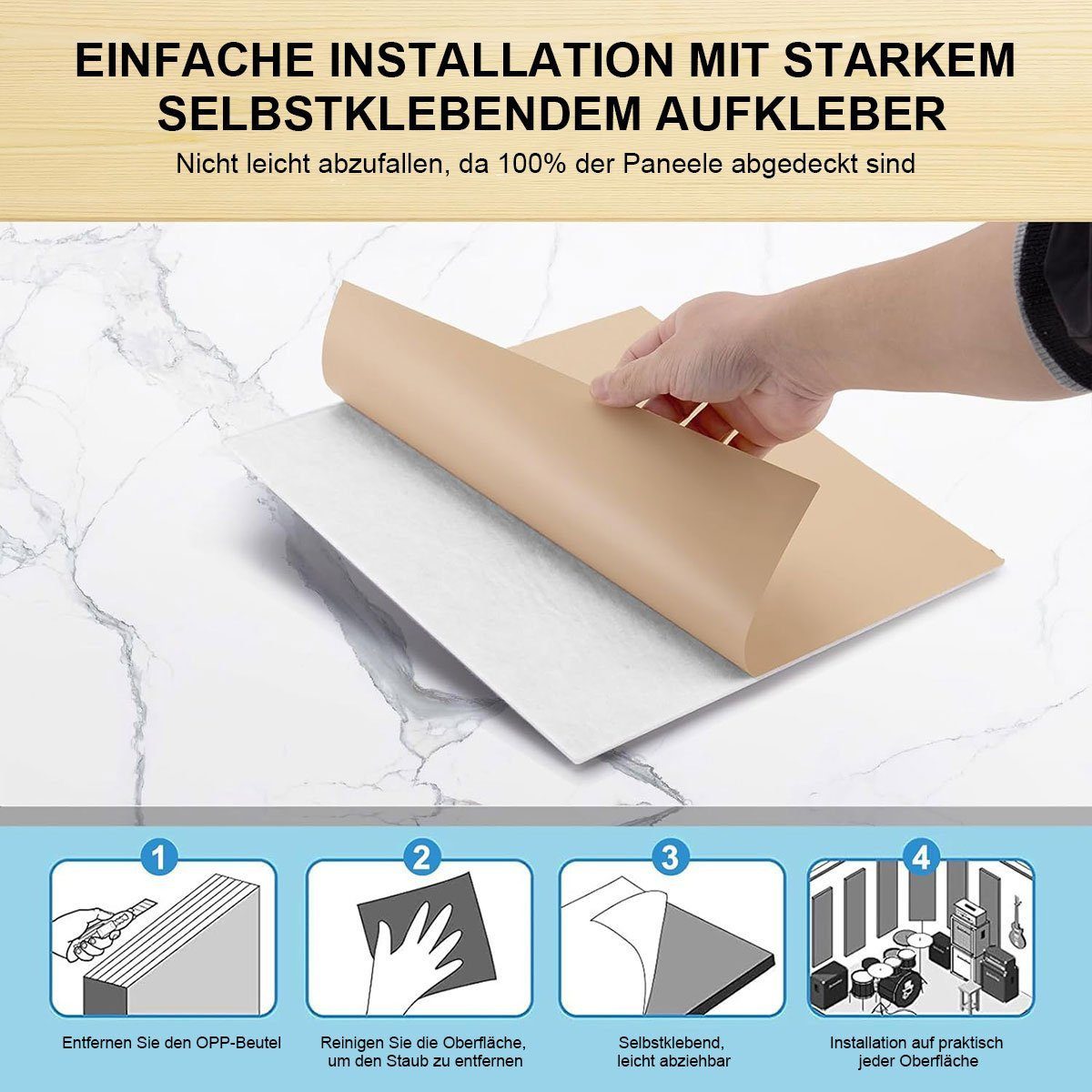 YMQHBS Akustikplatte 12 Stück Akustikplatten Selbstklebend, 30 x 30 cm, (12-St)