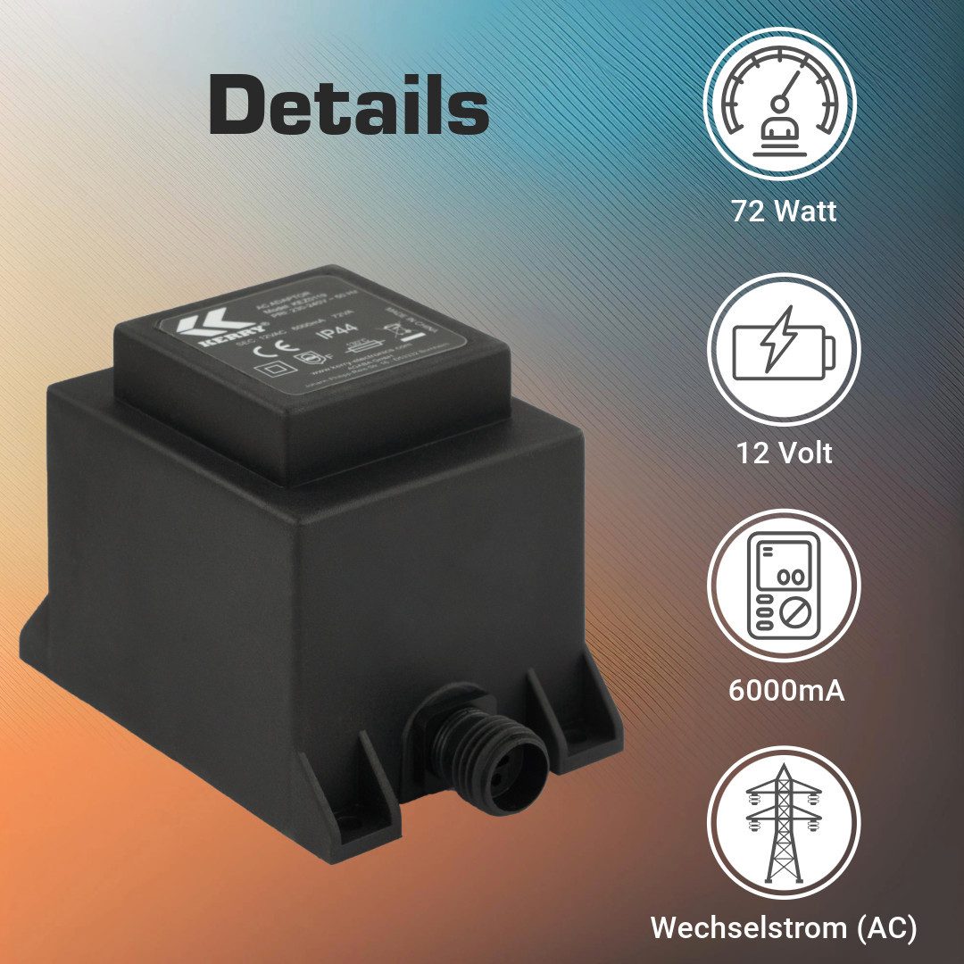 KERRY 12V, 72VA /72W Trafo/Transformator AC/AC IP44 kez0119 LED Beleuchtung LED Trafo