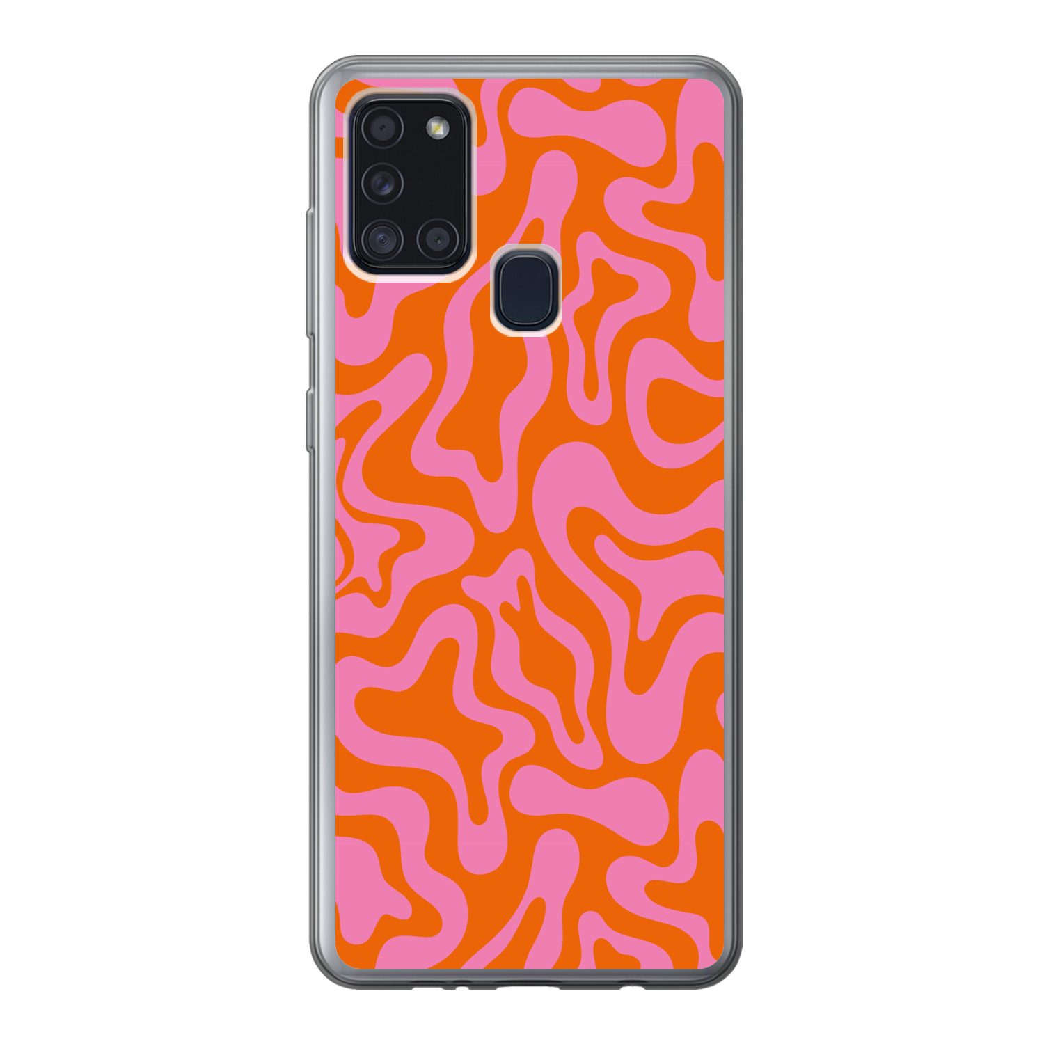 MuchoWow Handyhülle für Samsung Galaxy A21s Muster - Rosa - Orange - Abstrakt - Modern, Smartphone-Bumper, Print, Handy Schutzhülle Dünn