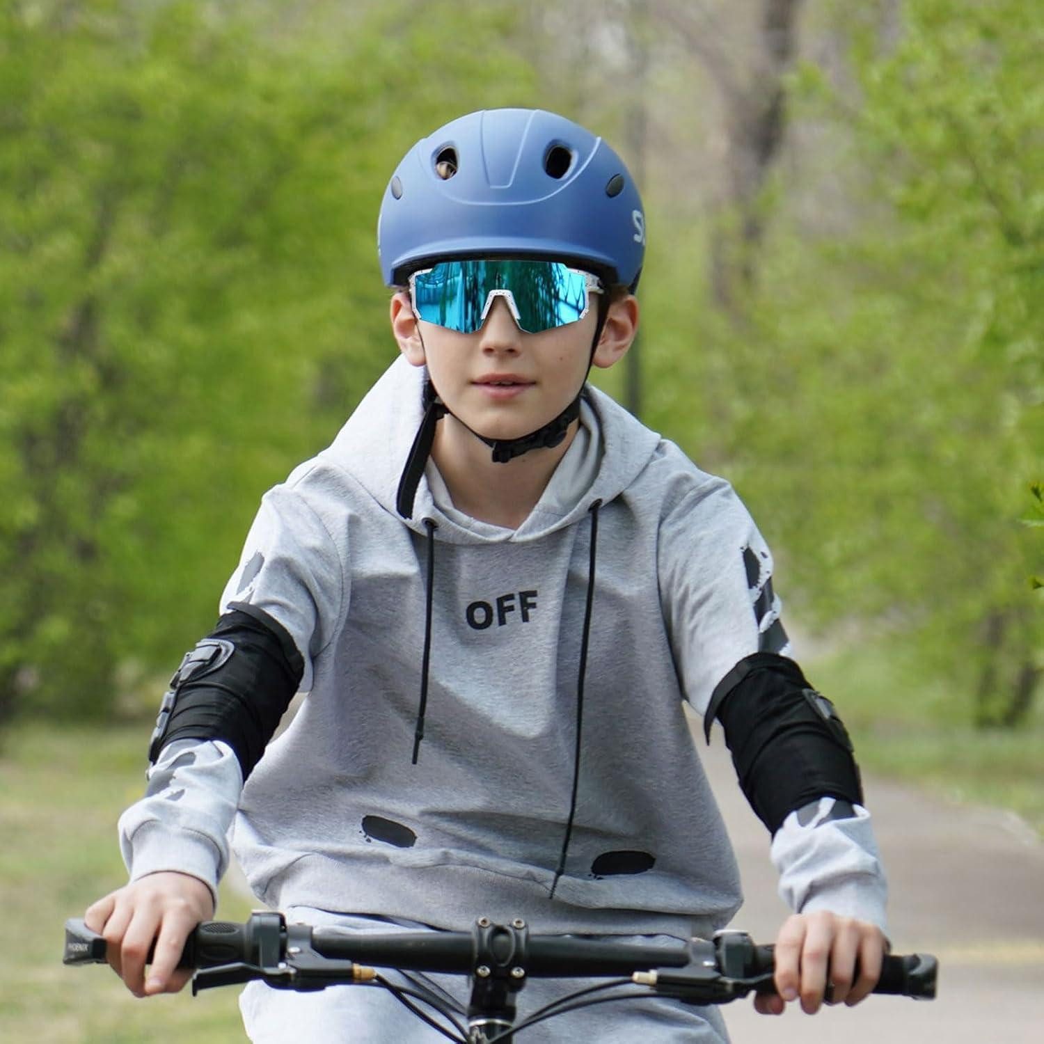 LuxusKollektion Fahrradbrille Sonnenbrille Weiß Schwarz Rahmen Schwarz Temple Revo Blau Linse