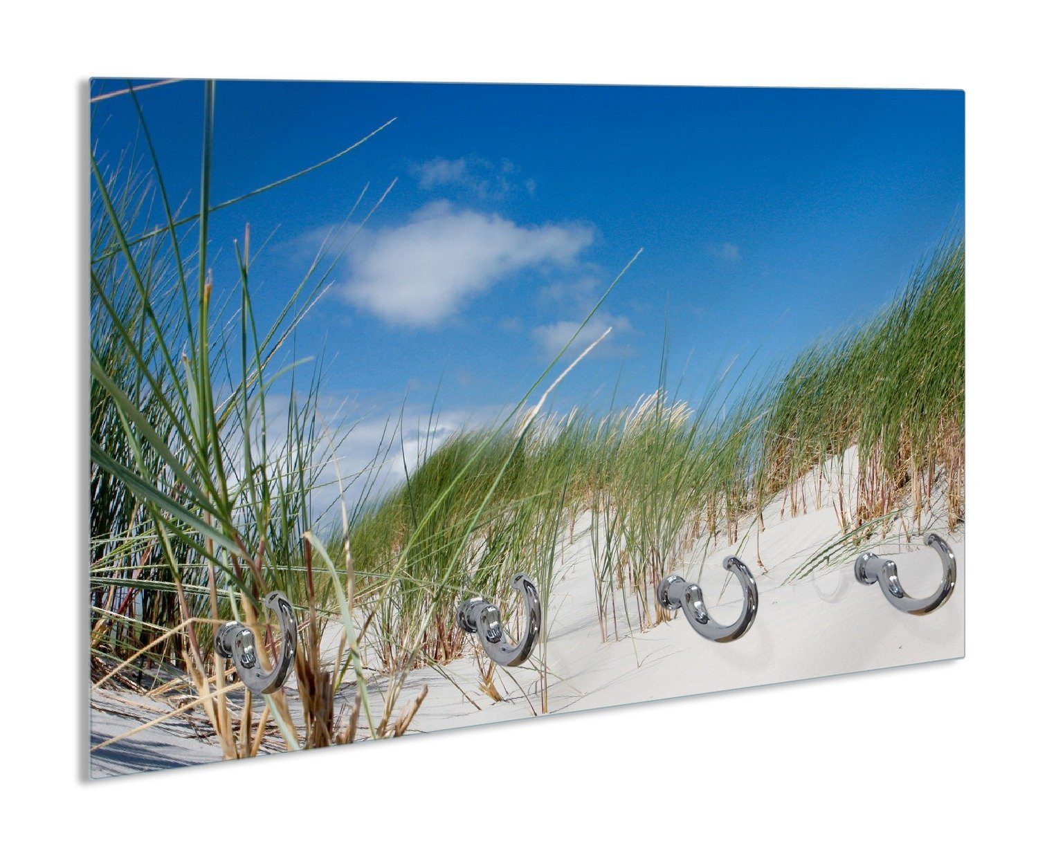 Wallario Полотенцесушители Düne am Strand unter blauem Himmel, aus Glas mit 4 Metallhaken