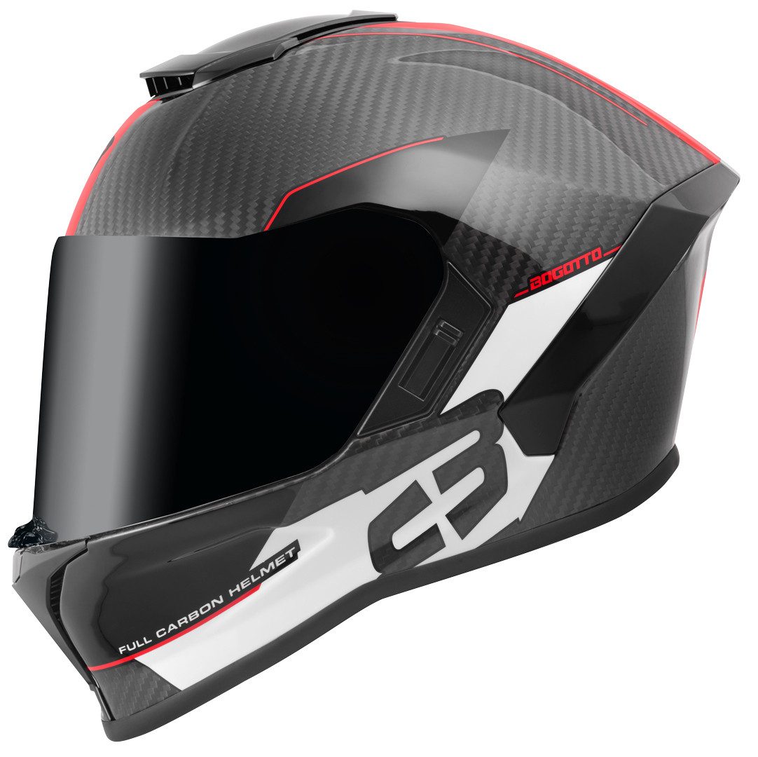 Bogotto Motorradhelm Phantom Combo Carbon Helm, vorbereitet für Kommunikationssystem,Notfallsystem-Polsterung (EQ