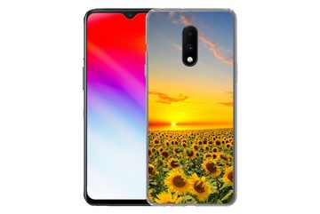 MuchoWow Handyhülle Blumen - Sonnenblume - Sonnenuntergang - Nacht - Orange, Phone Case, Handyhülle OnePlus 7, Silikon, Schutzhülle