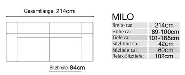 Sofanella 3-Sitzer Dreisitzer MILO Stoffcouch Stoffsofa Sitzverstellung