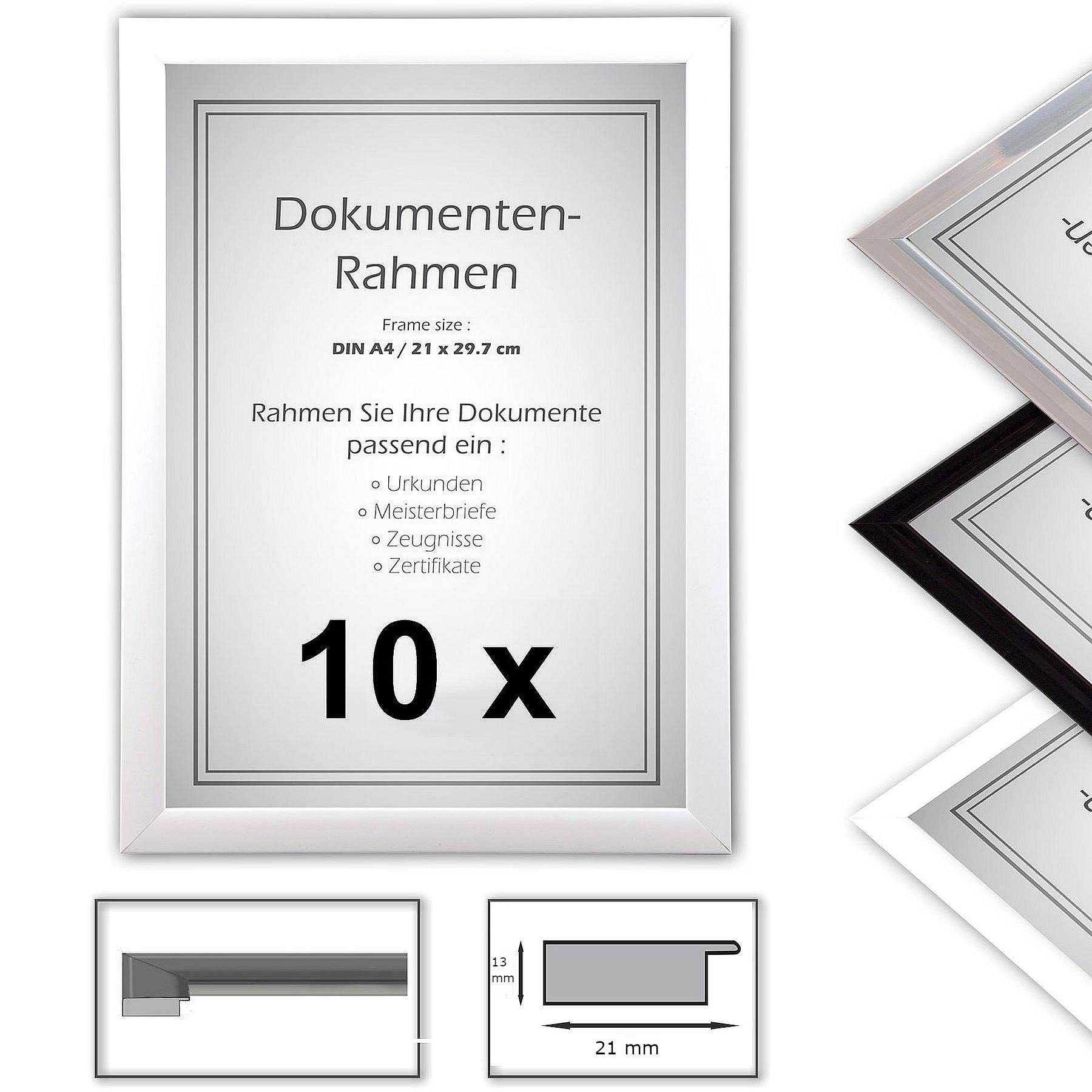 Bilderrahmen Neumann Einzelrahmen 10 x Urkundenrahmen, DIN A4, 21x29,7 cm, Farbe weiß