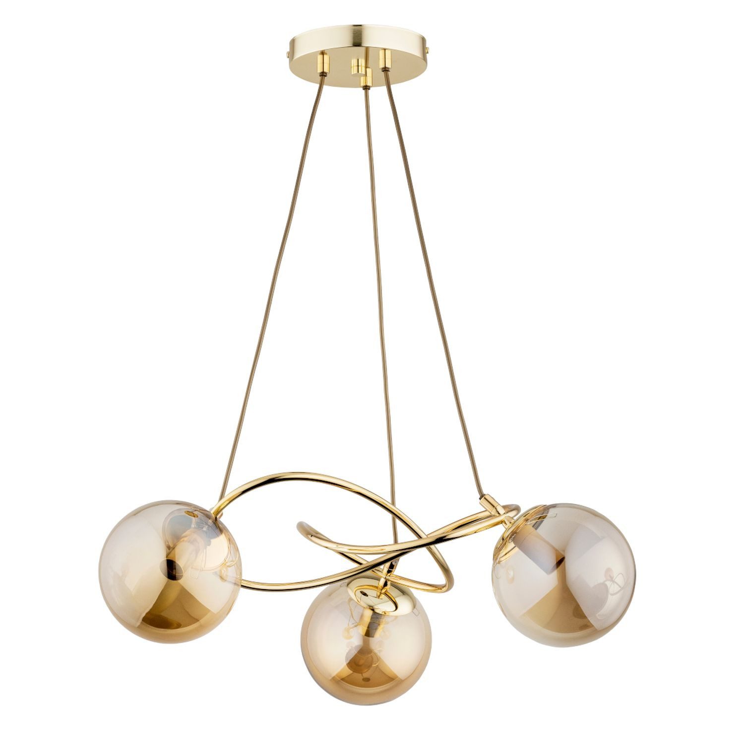 Licht-Erlebnisse Pendelleuchte MORLA, ohne Leuchtmittel, Rauchglas Metall B: 60 cm in Gold E14 3-flammig Kugel Schirm