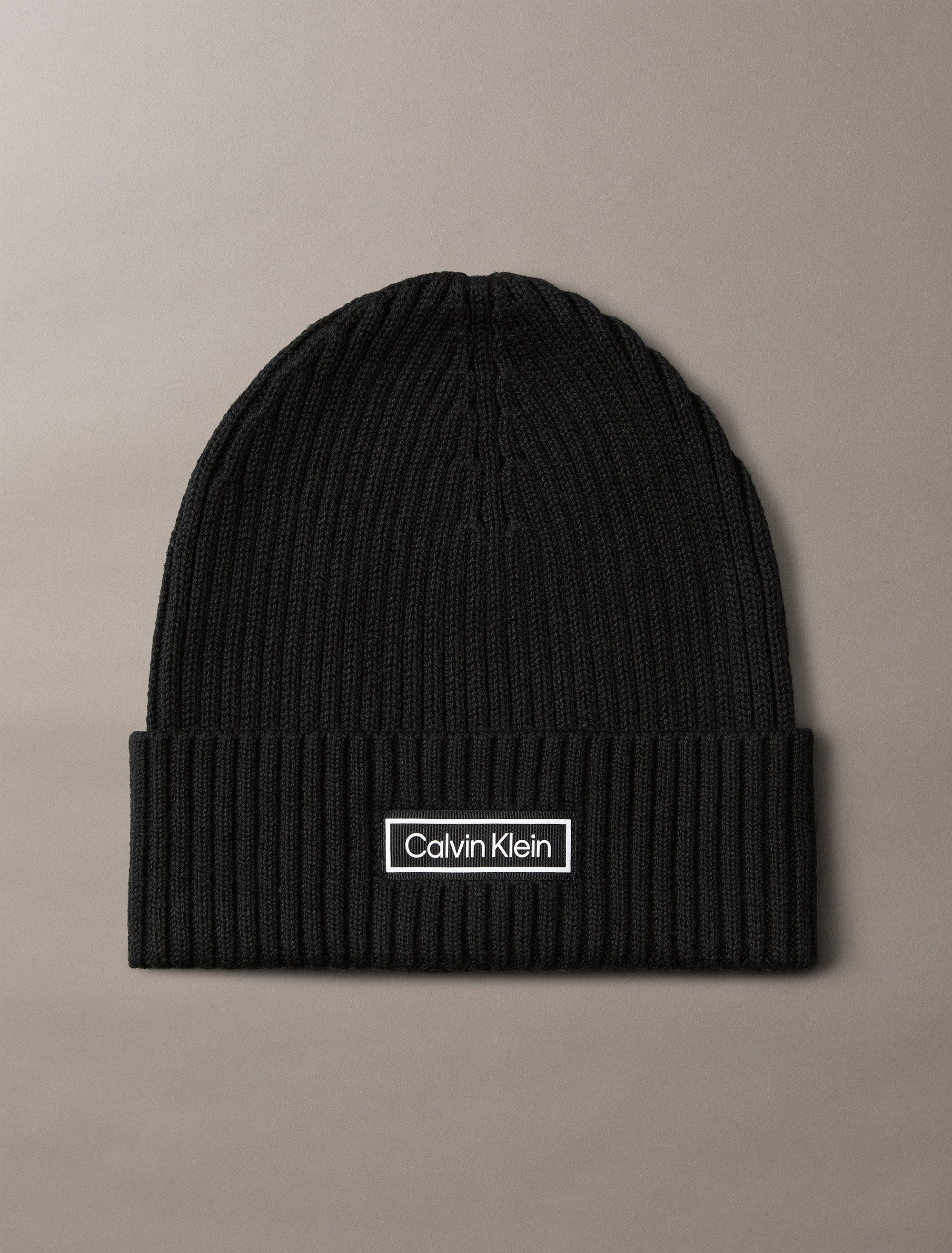 Calvin Klein Strickmütze PATCH CHUNKY RIB COTTON BEANIE mit Markenlogo günstig online kaufen