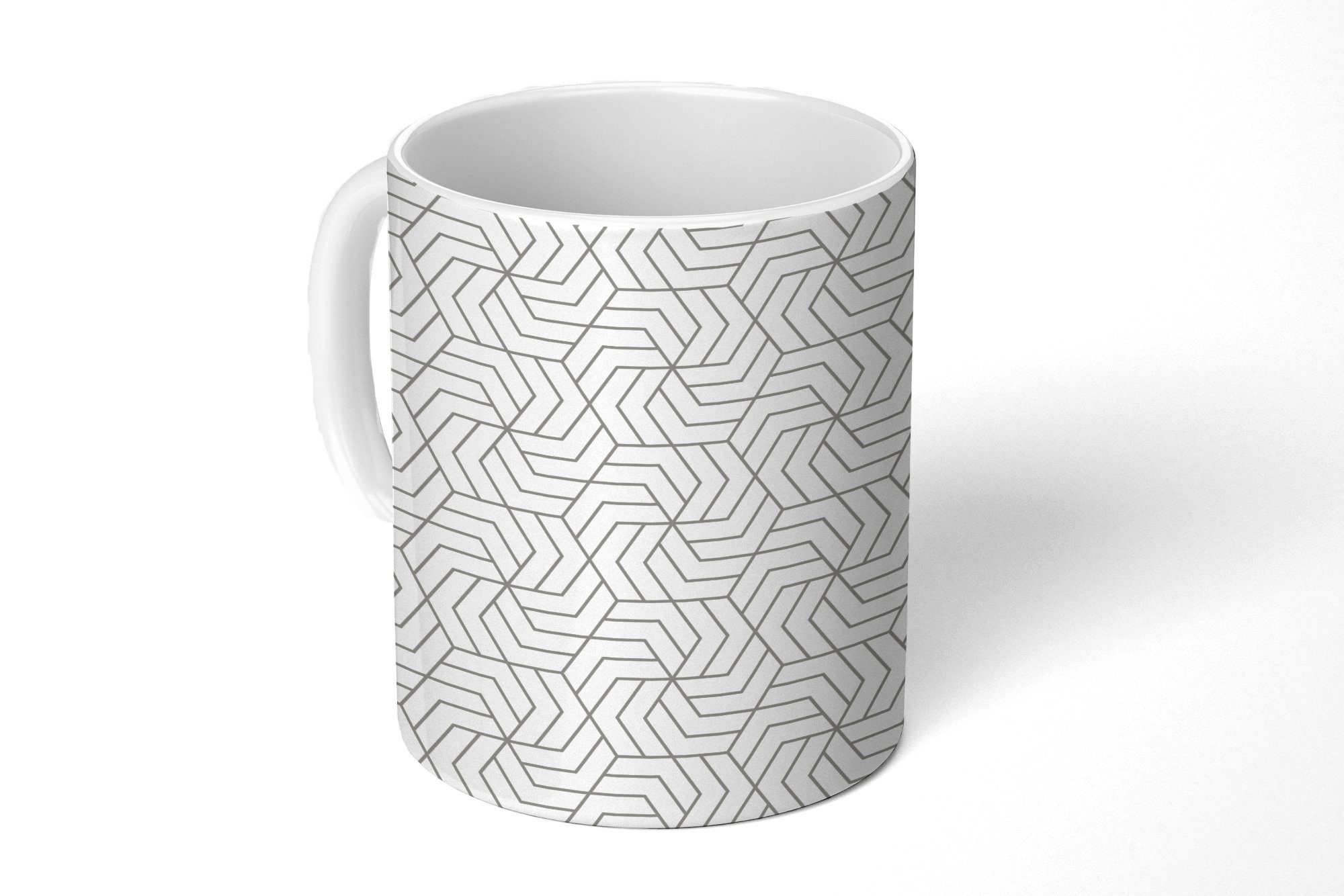 MuchoWow Tasse Geometrie - Linie - Schwarz - Weiß - Muster, Keramik, Kaffeetassen, Teetasse, Becher, Teetasse, Geschenk