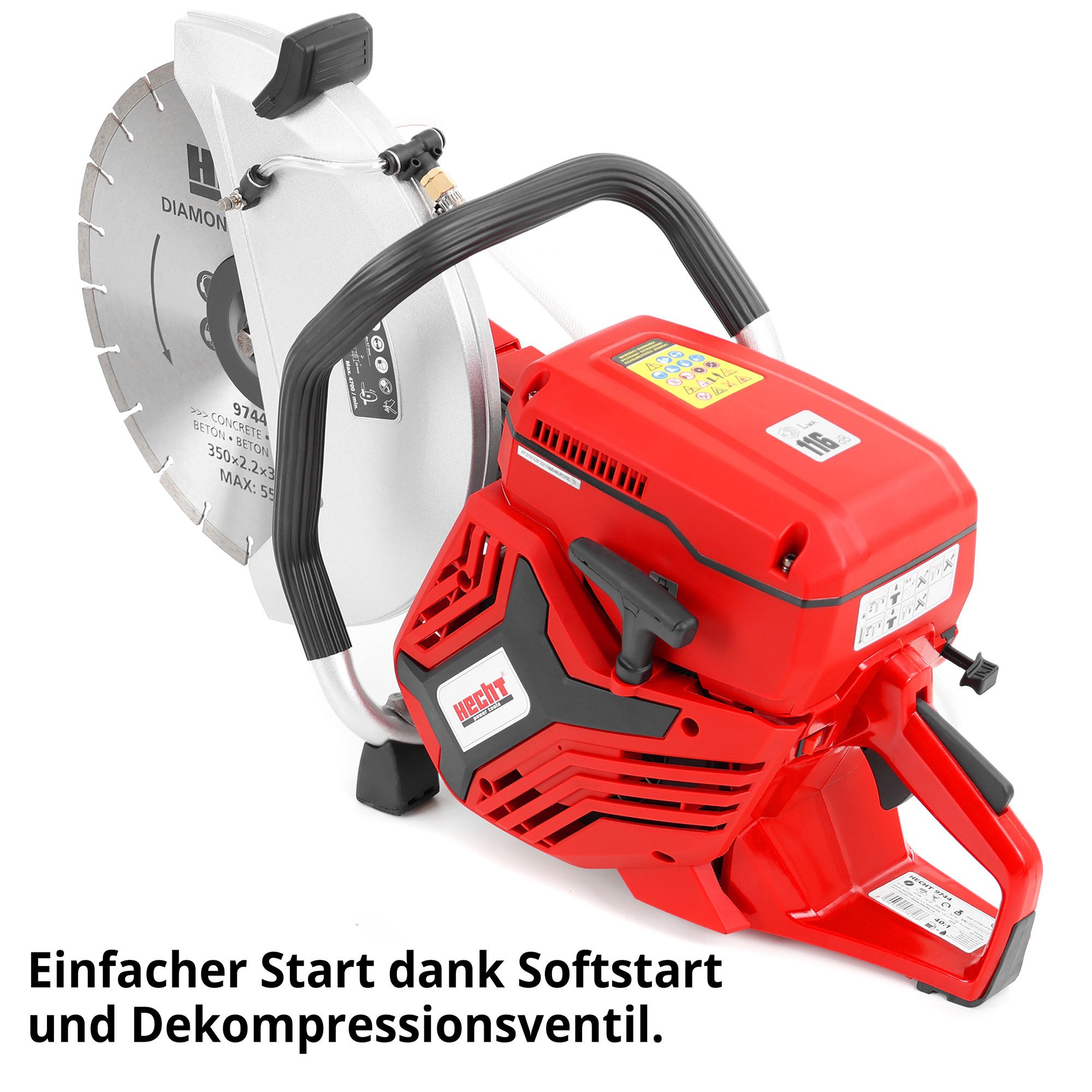 Hecht Trennschleifer 9744 Benzin-Trennschneider 4,75 PS mit 350 mm Diamantscheibe, (1 tlg) – Bild 3 von 5