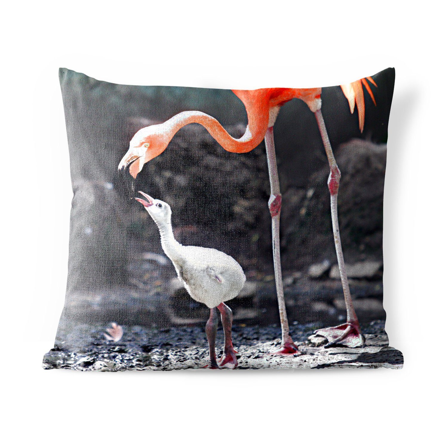 MuchoWow Dekokissen Outdoor Flamingo füttert Dekokissen, ihr Mutter Kissenbezüge, Baby, Kissenhülle, Dekokissenbezug