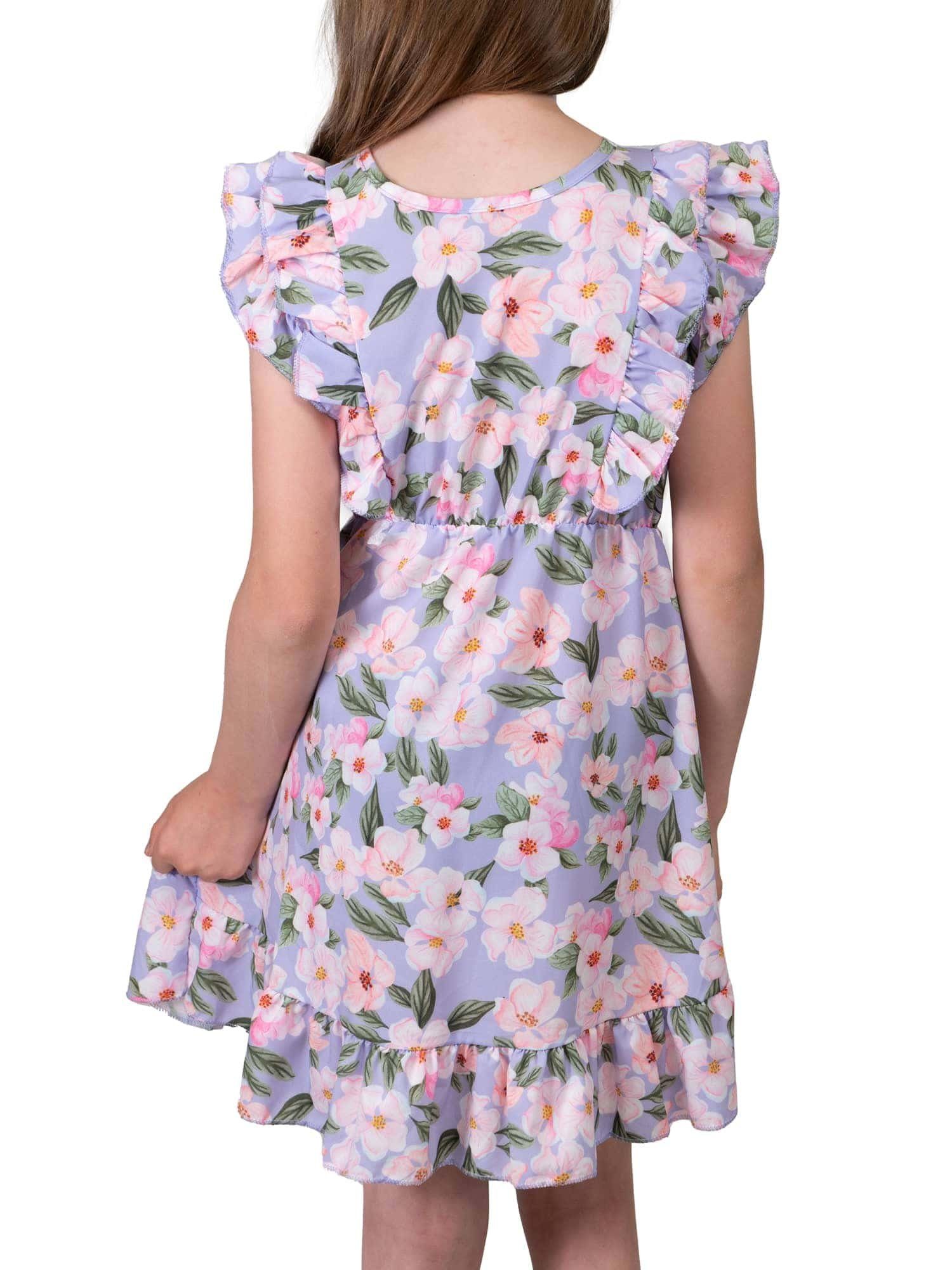 30384 zu tragen bequem Blumenmotiv Volants Sommerkleid Lila Mädchen Kleid mit KMISSO (1-tlg)