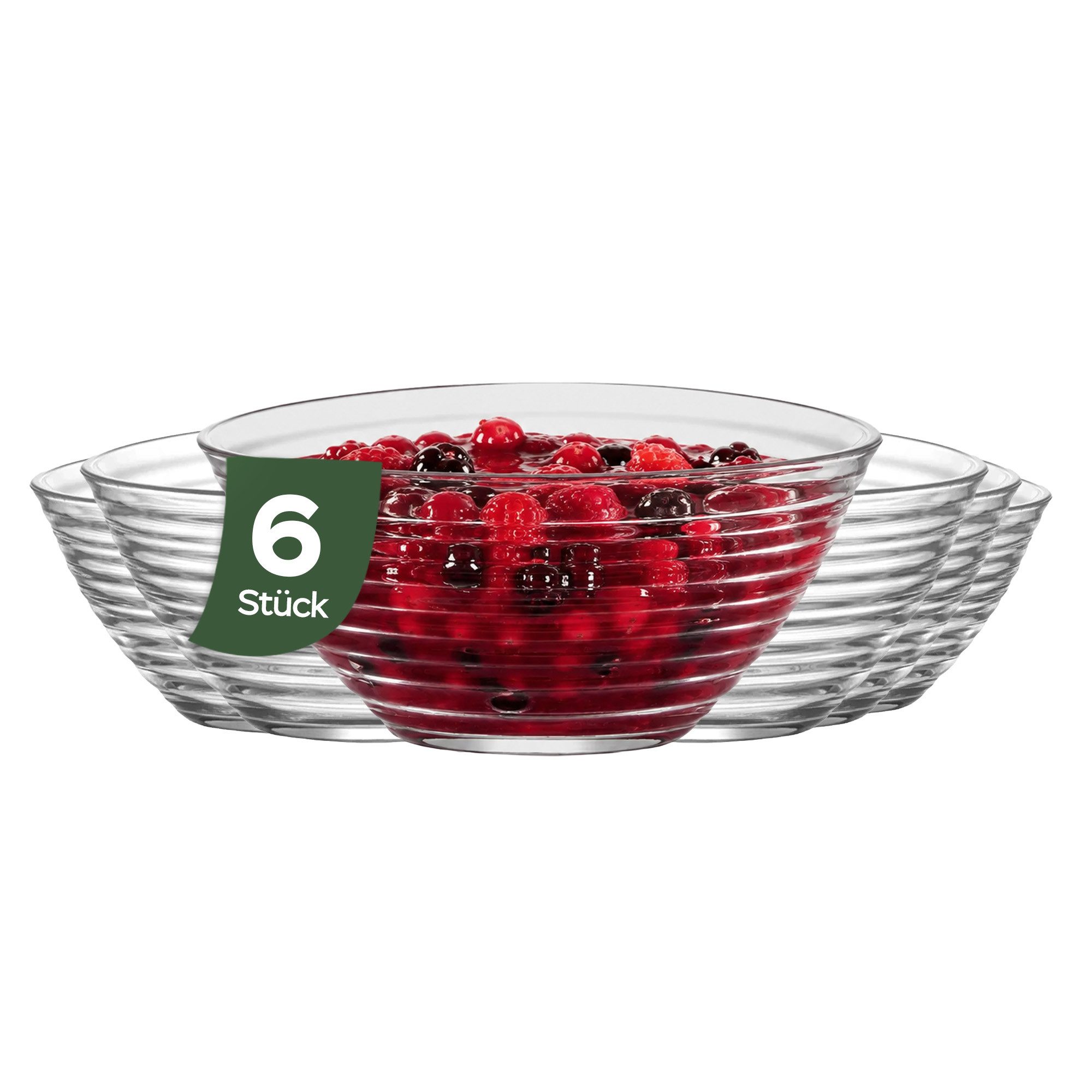 LAV Dessertschale LAV Derin Glasschalen - 300 ml (10 1/4 oz), Glas, (6er-Set, 6-tlg), Rillenmuster, spülmaschinengeeignet, ideal für Desserts, Snacks, Dips