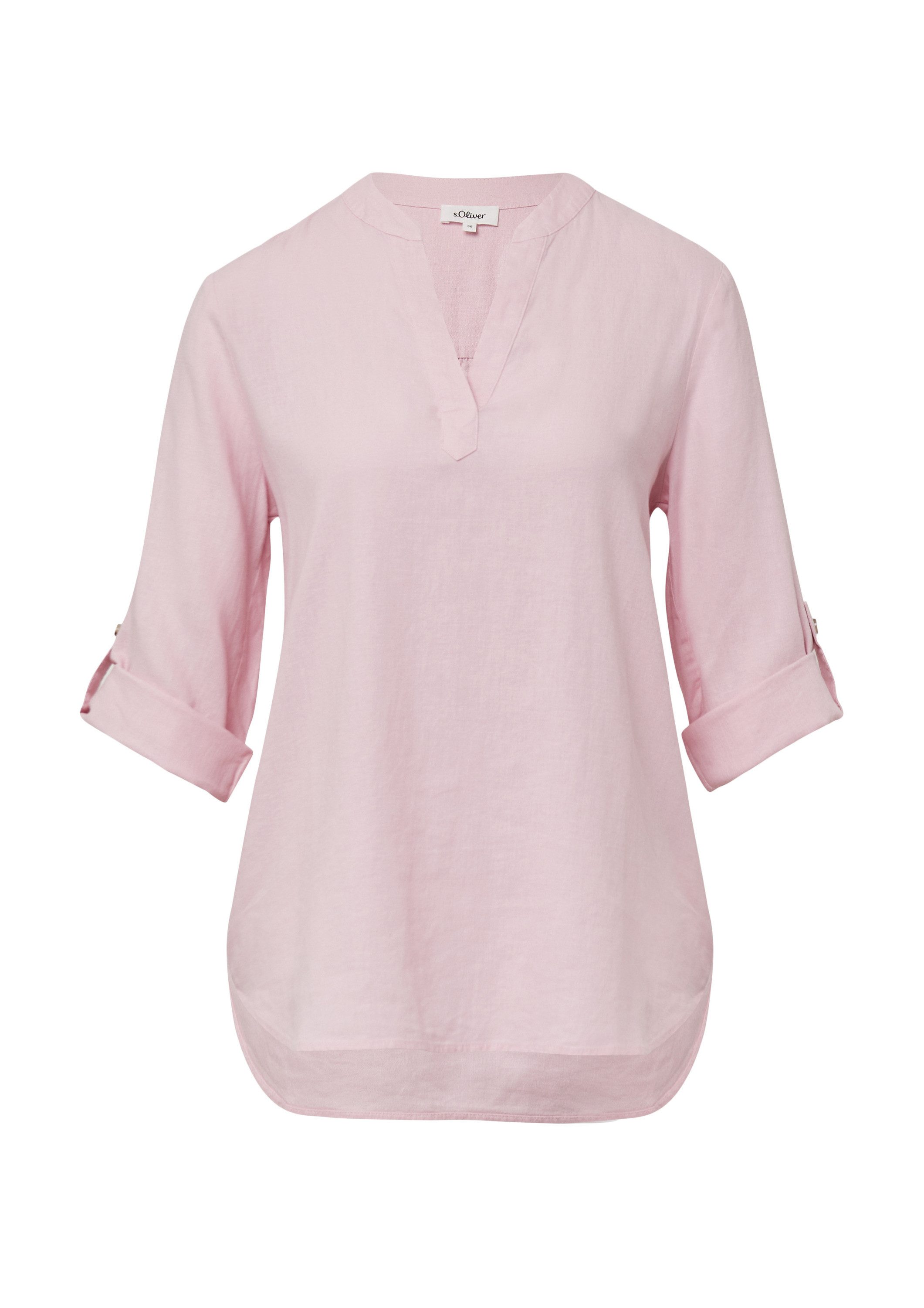 s.Oliver Kurzarmbluse Bluse Leinenmix-Bluse mit Turn-up