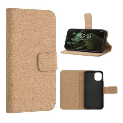 kalibri Handyhülle Hülle für Apple iPhone 12 mini, Stroh TPU Handyhülle - Kork Wallet mit Ständer - Magnetverschluss