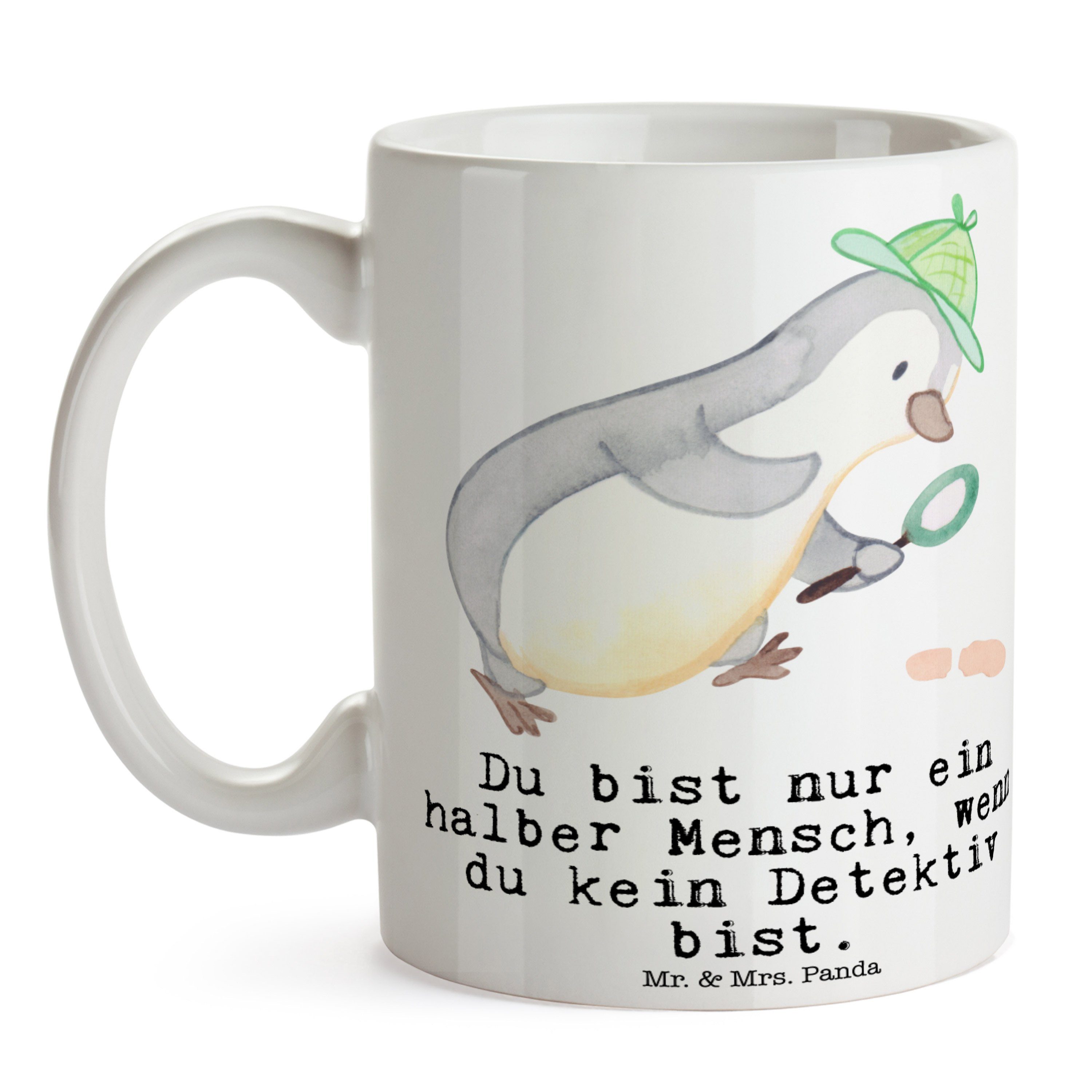 Mr. & Mrs. - Herz Detektiv Tasse Panda Weiß mit Geschenk, Keramik - Agent, Tasse Motive, Kaffeetasse