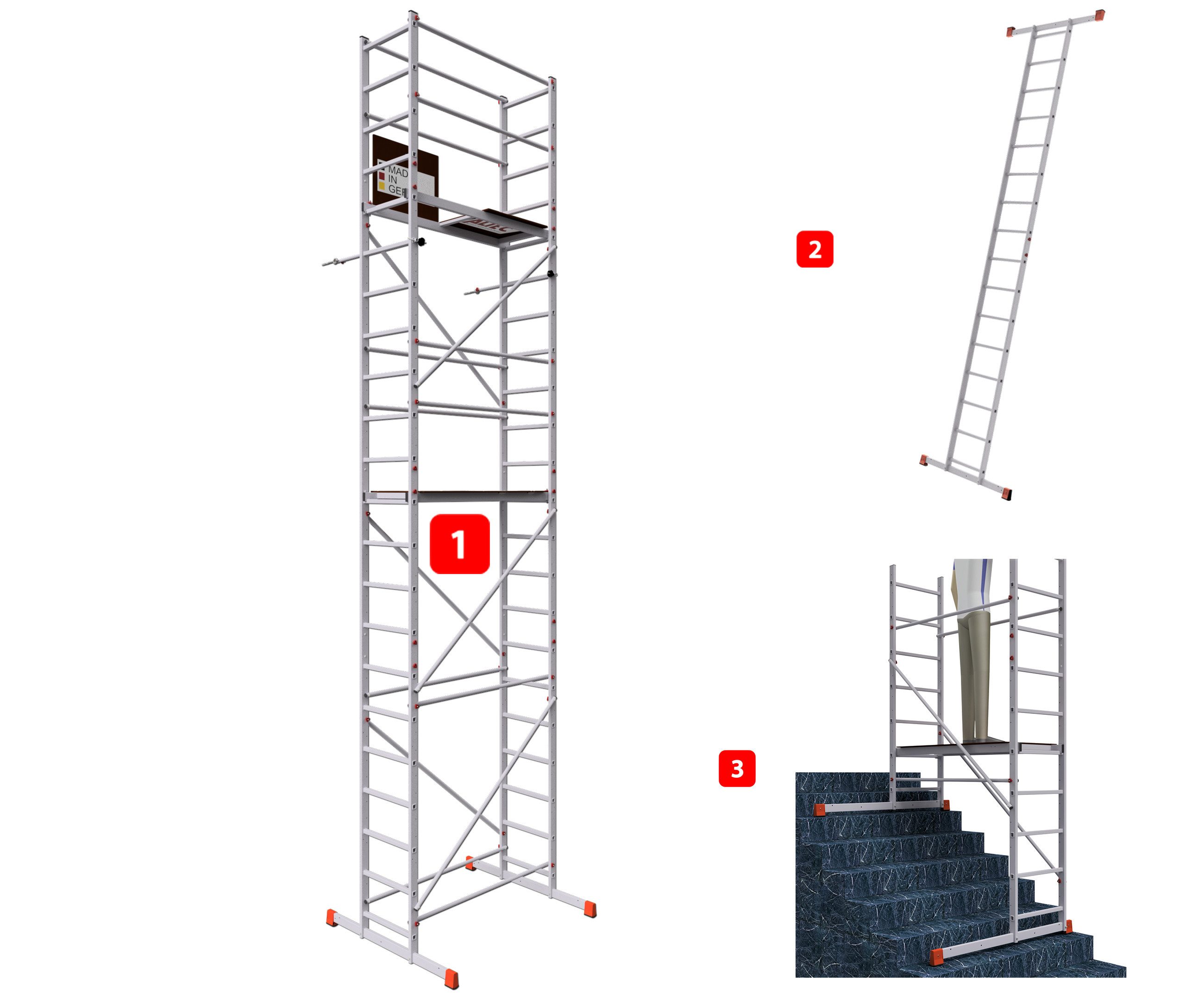 ALTEC Aluminium Arbeitsgerüst AluCombine® 3.0, Alu Standgerüst mit Traverse & Wandanker, maximale Arbeitshöhe 7 Meter