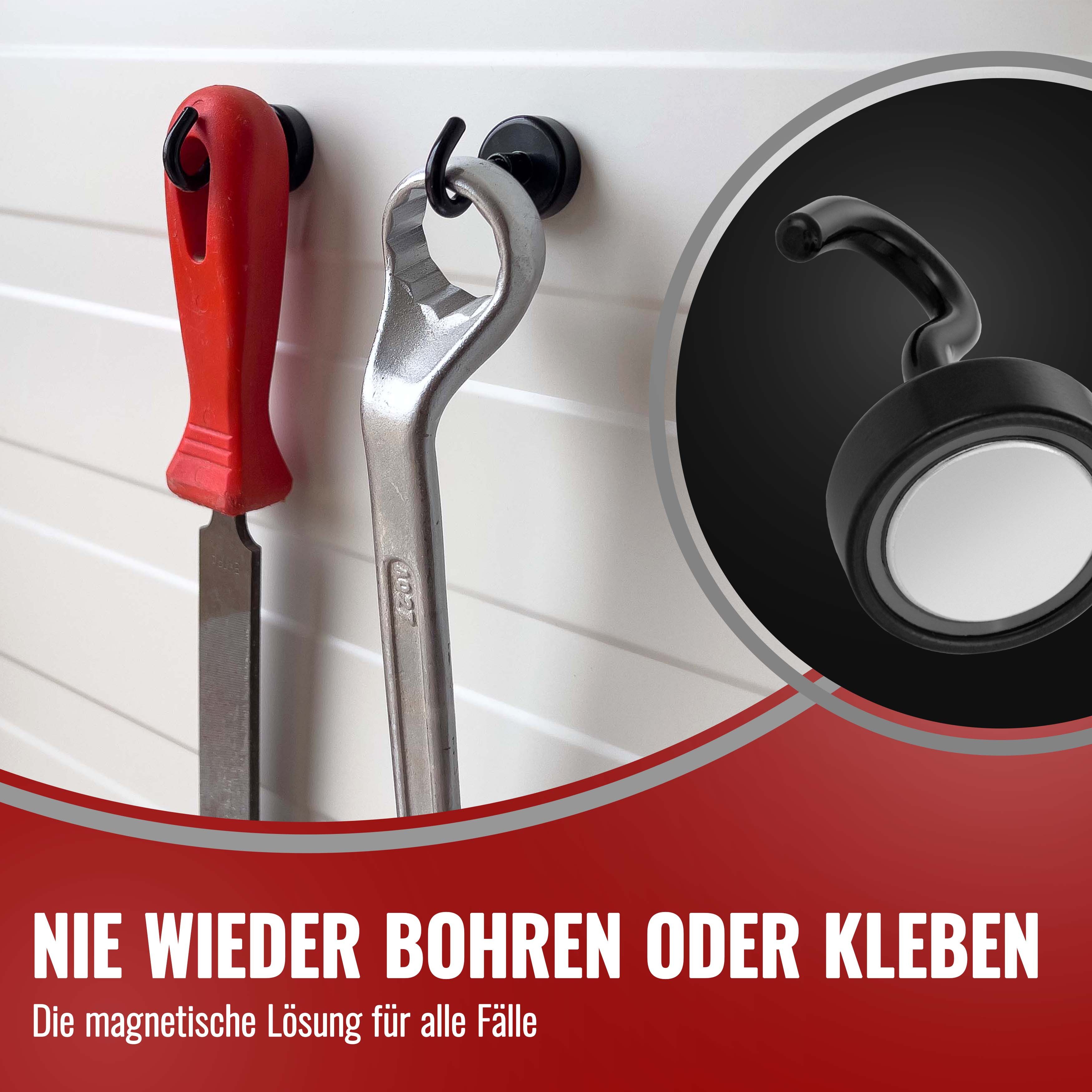 Poppstar Dekomagnet Neodym Magnet-Haken, für magnetische Flächen, (Haftkraft 23kg, 5-St), mit abschraubbaren Haken, Farbe schwarz – Bild 5 von 5