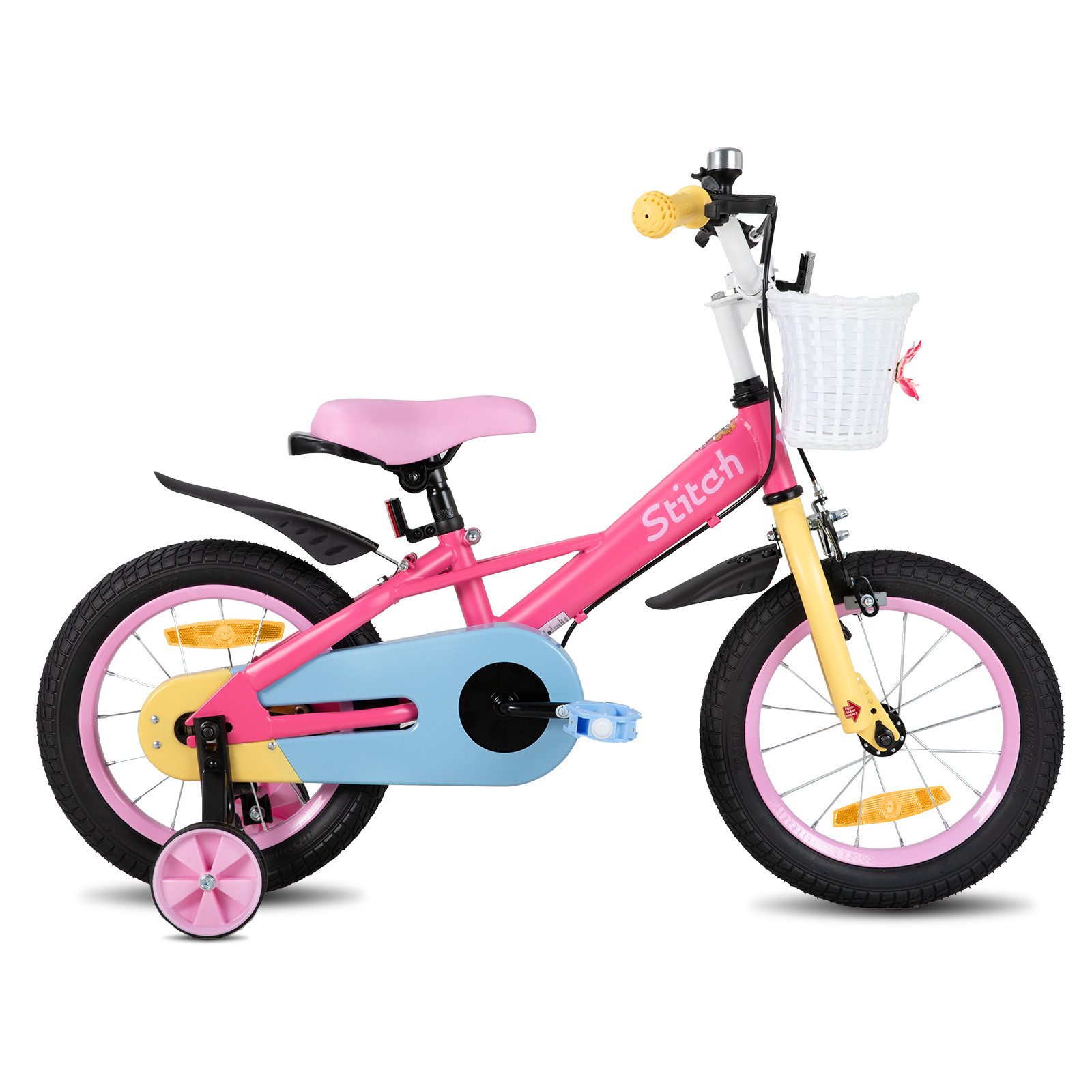 JOYSTAR Kinderfahrrad Macarons 12 14 16 18 Zoll fahrrad für 2-9 jährige Mädchen & Jungen, mit Korb,Stützrädern, Kotflügel, Korb, Fahrradklingel, Reflektorplatte