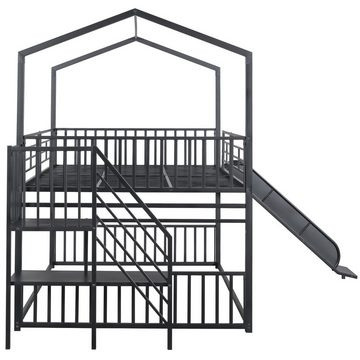 DOPWii Etagenbett 140*200 cm Hausbett,Eisenrahmen Bett mit Schiebetüren,Hausmodellierung, stabil und zuverlässig, schwarz