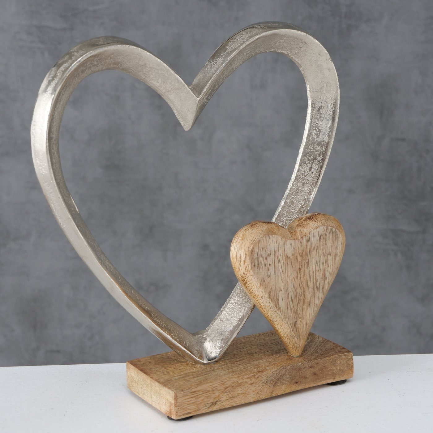 BOLTZE GRUPPE GmbH Dekofigur Dekoaufsteller Herz Carolyn Holz / Silber 22x18 cm, Tischdeko
