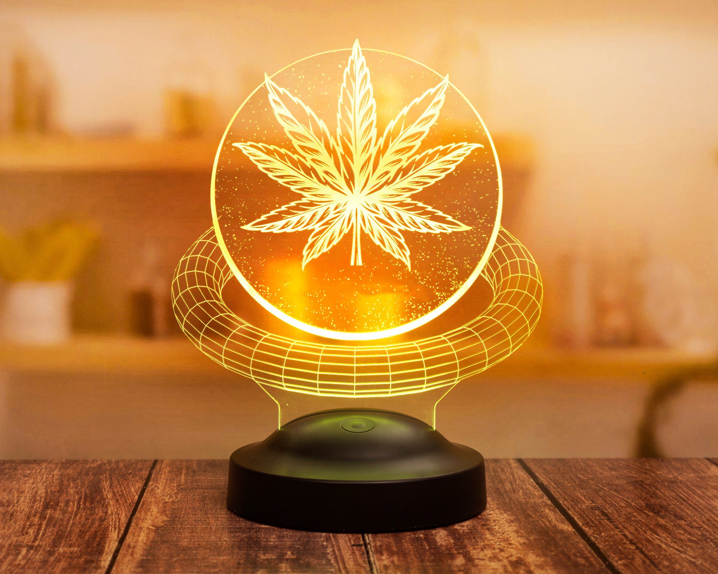 integriert, LED 7 Fans, Cannabis Fans Leuchte Farben Geschenkelampe Cannabis fest Cannabis Nachtlicht für 3D Geschenk Baum Weed Lustiges Nachttischlampe Geschenk,