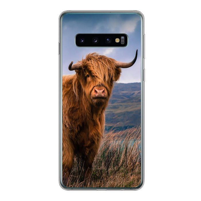 MuchoWow Handyhülle Schottischer Highlander - Berg - Wasser - Natur - Kuh Phone Case Handyhülle Samsung Galaxy S10 Silikon Schutzhülle