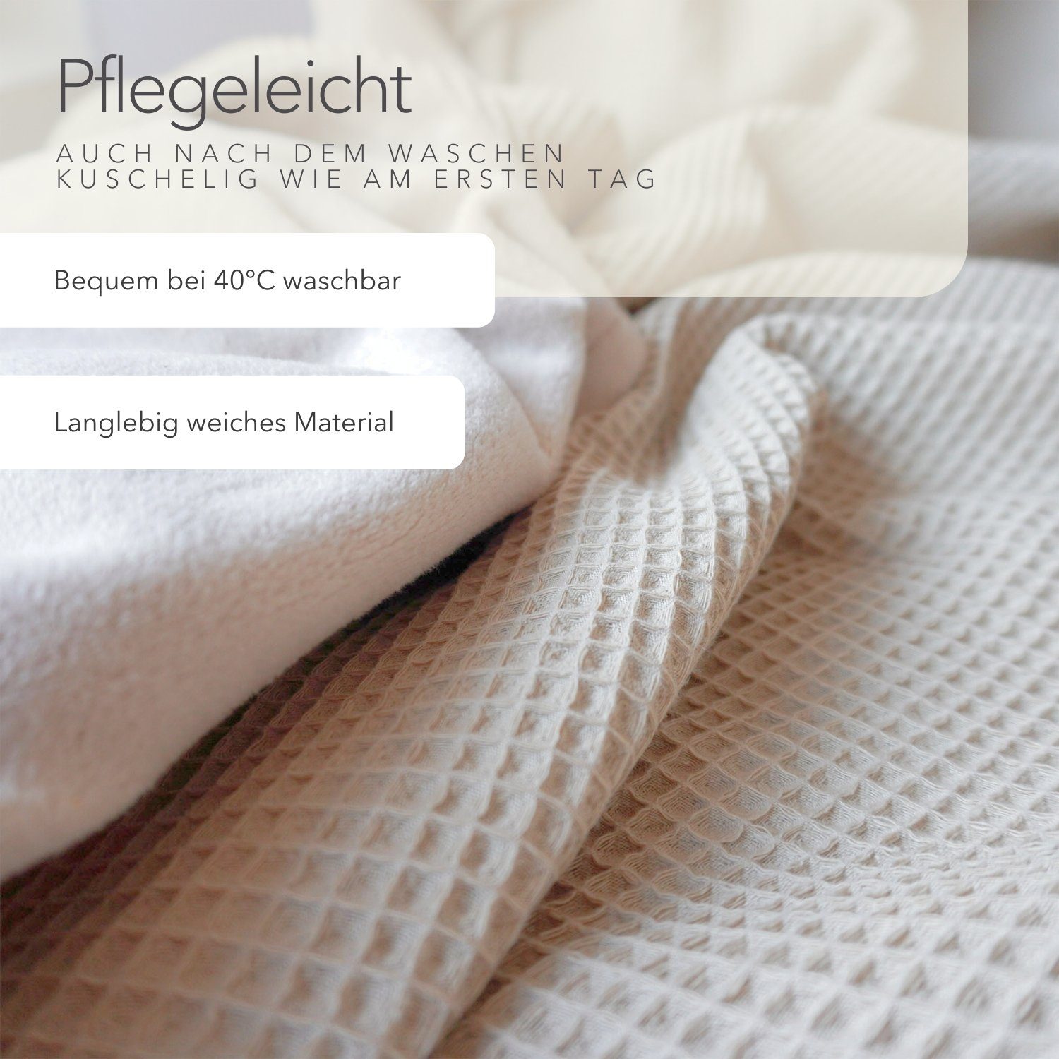 Wohndecke flauschige Kuscheldecke, wärmende Couchdecke aus 100% Baumwolle, blanketino, Stilvolle Sofadecke, Überdecke in Creme & Sandweiß – Bild 5 von 5