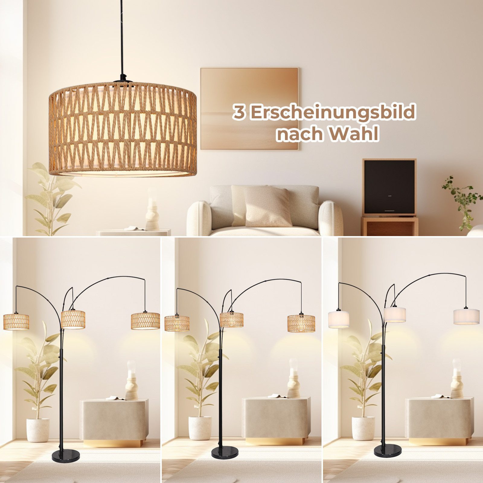 MUPOO Stehlampe LED Stehlampe,Rattan Boho LED günstig online kaufen