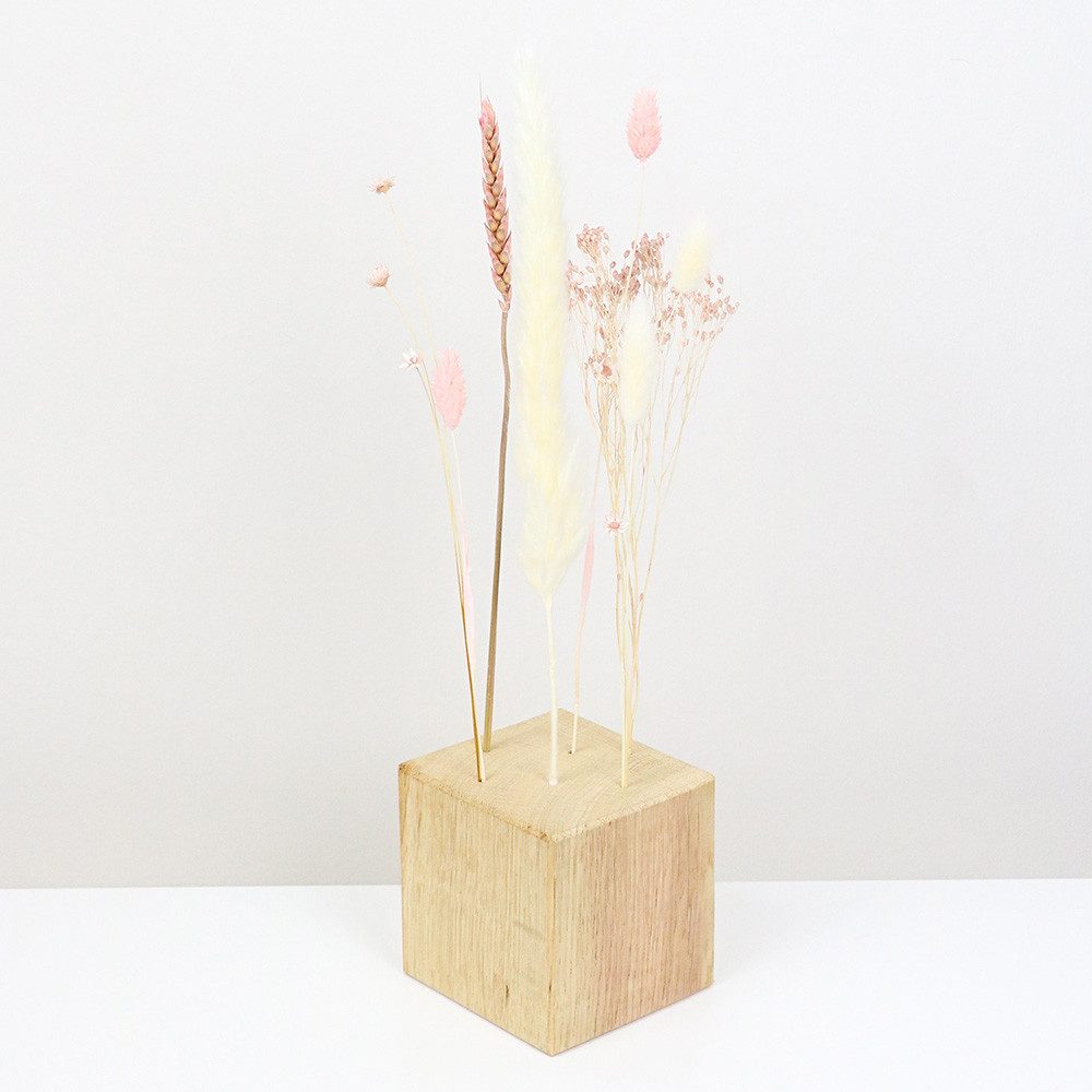 Trockenblume FlowerBar CUBE “ZUCKERWATTE”, Holzwürfel mit Trockenblumen, Eiche