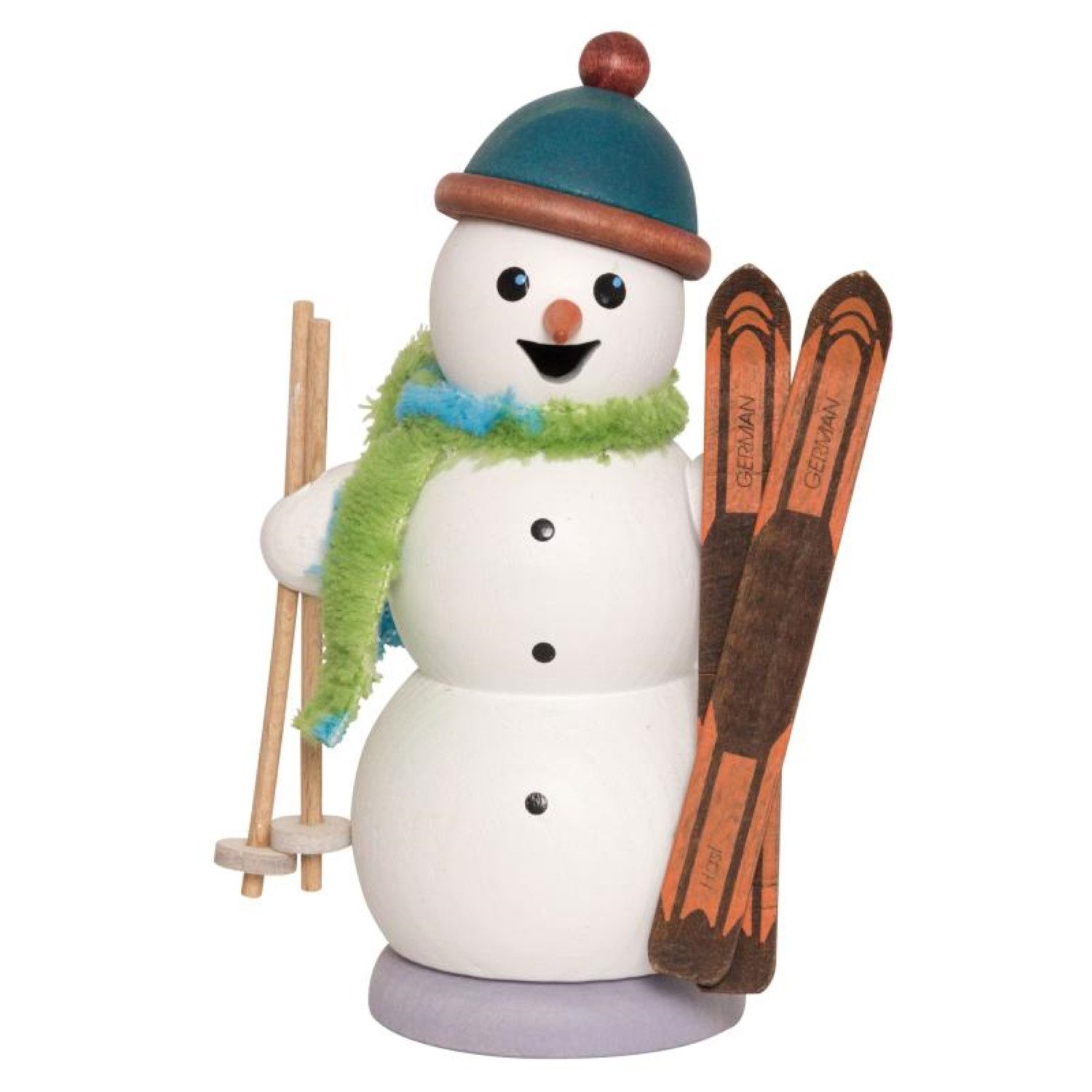 Kuhnert Räuchermännchen Kuhnert Rauchfigur Schneemann mit Skiern, 100% Made in Germany, Erzgebirgische Holzkunst