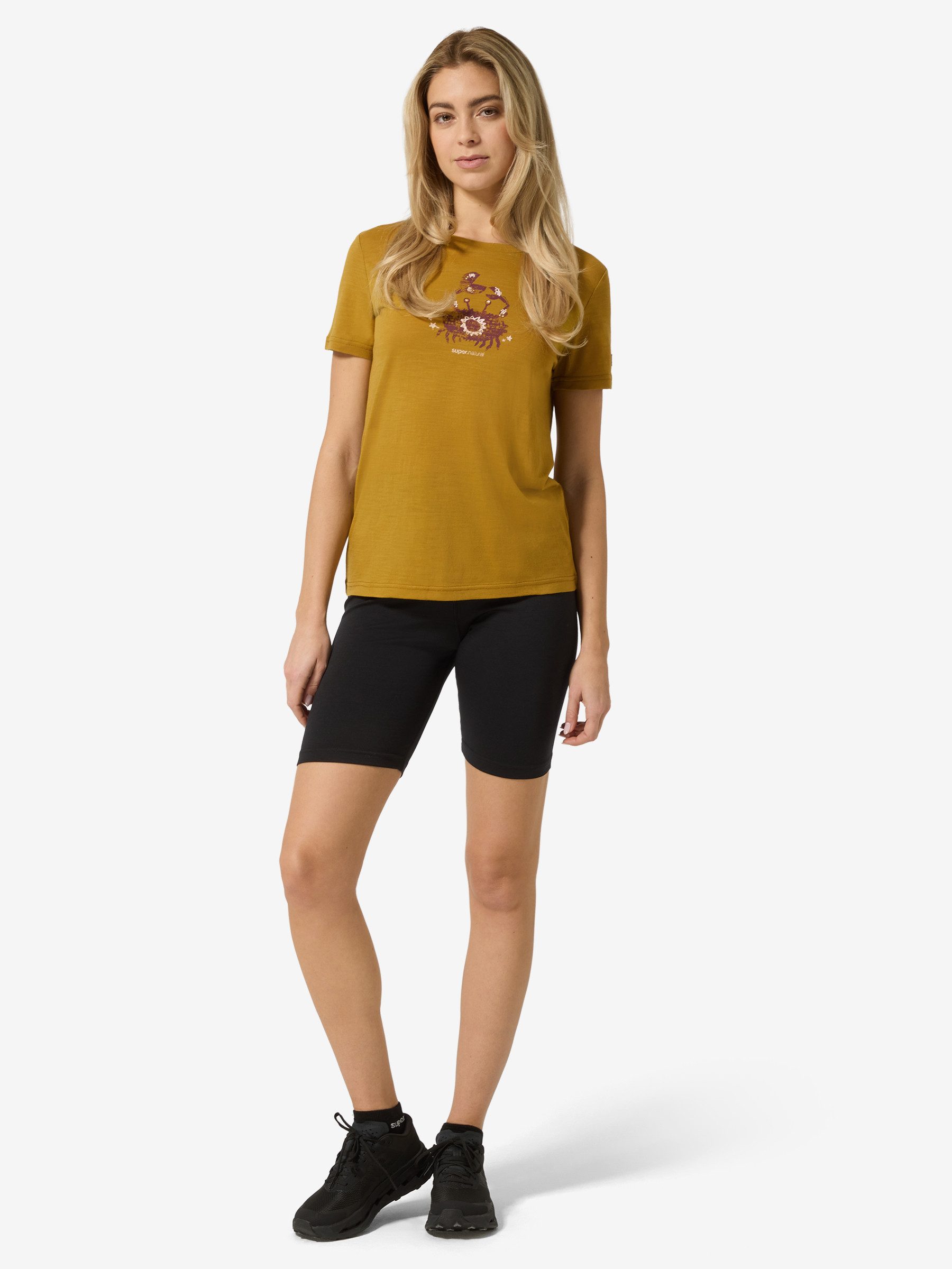 SUPER.NATURAL T-Shirt für Damen,Merino W MRS CRAB TEE mit Tier-Motiv, atmungsaktiv