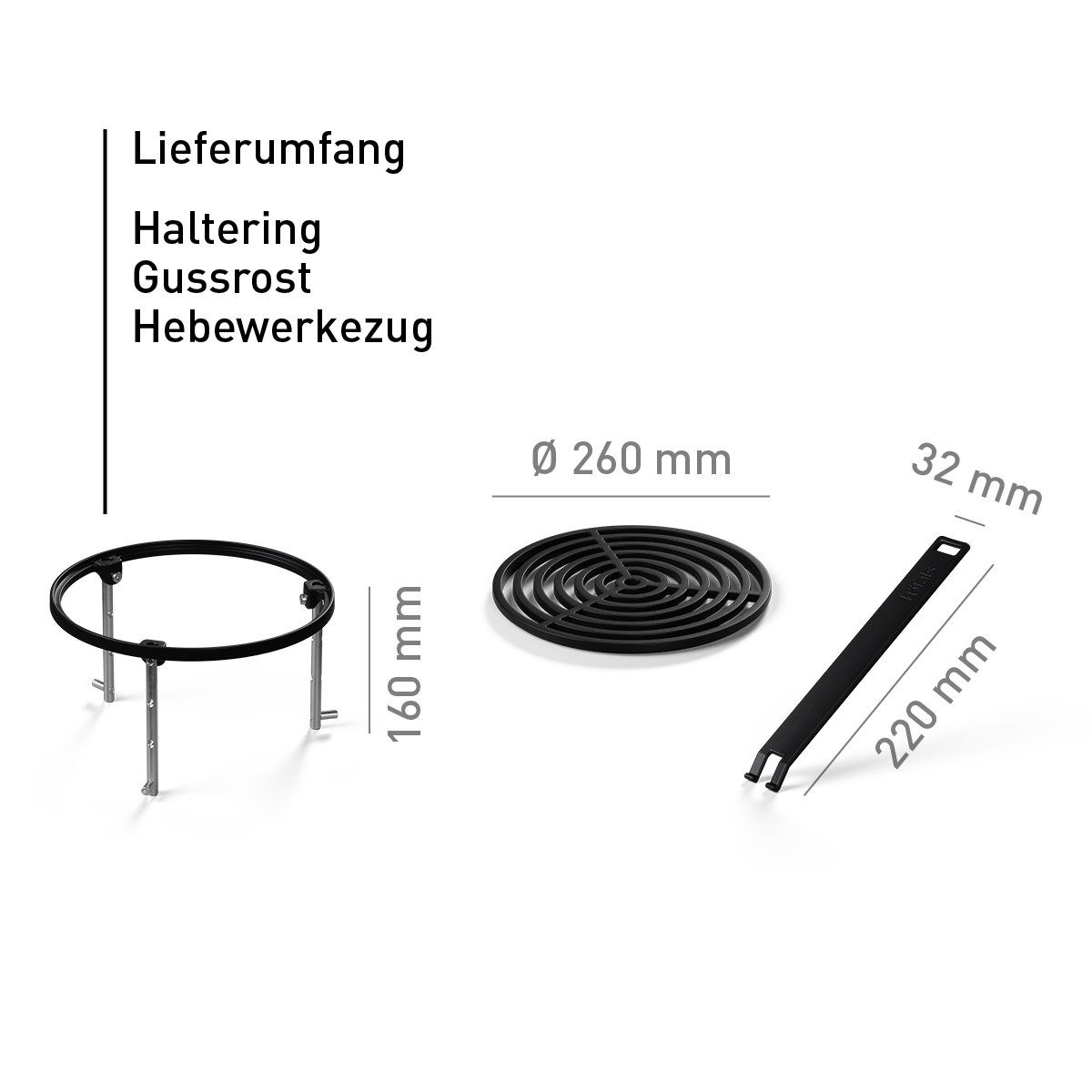 höfats Feuerschale Sear Grate BOWL, (Gussrost für zusätzliche Grillfläche auf Bowl mit Plancha Ring, Grillplatte höhenverstellbar, sicherer Stand Dank Dreipunktauflage), inkl. Hebewerkzeug