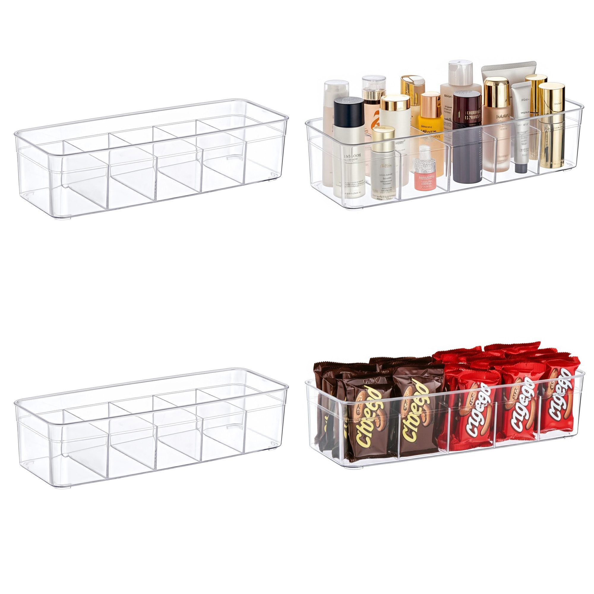 ogoPLUS Küchenorganizer-Set 4 Stück 5 Fächer Kühlschrank Organizer Розмір S - BPA-Frei, (Ideal auch für Büro, Bad, Vorratsbox im Schrank, BPA frei), zur optimalen Platznutzung, Bürobedarf, Kosmetik, Pflegeprodukte